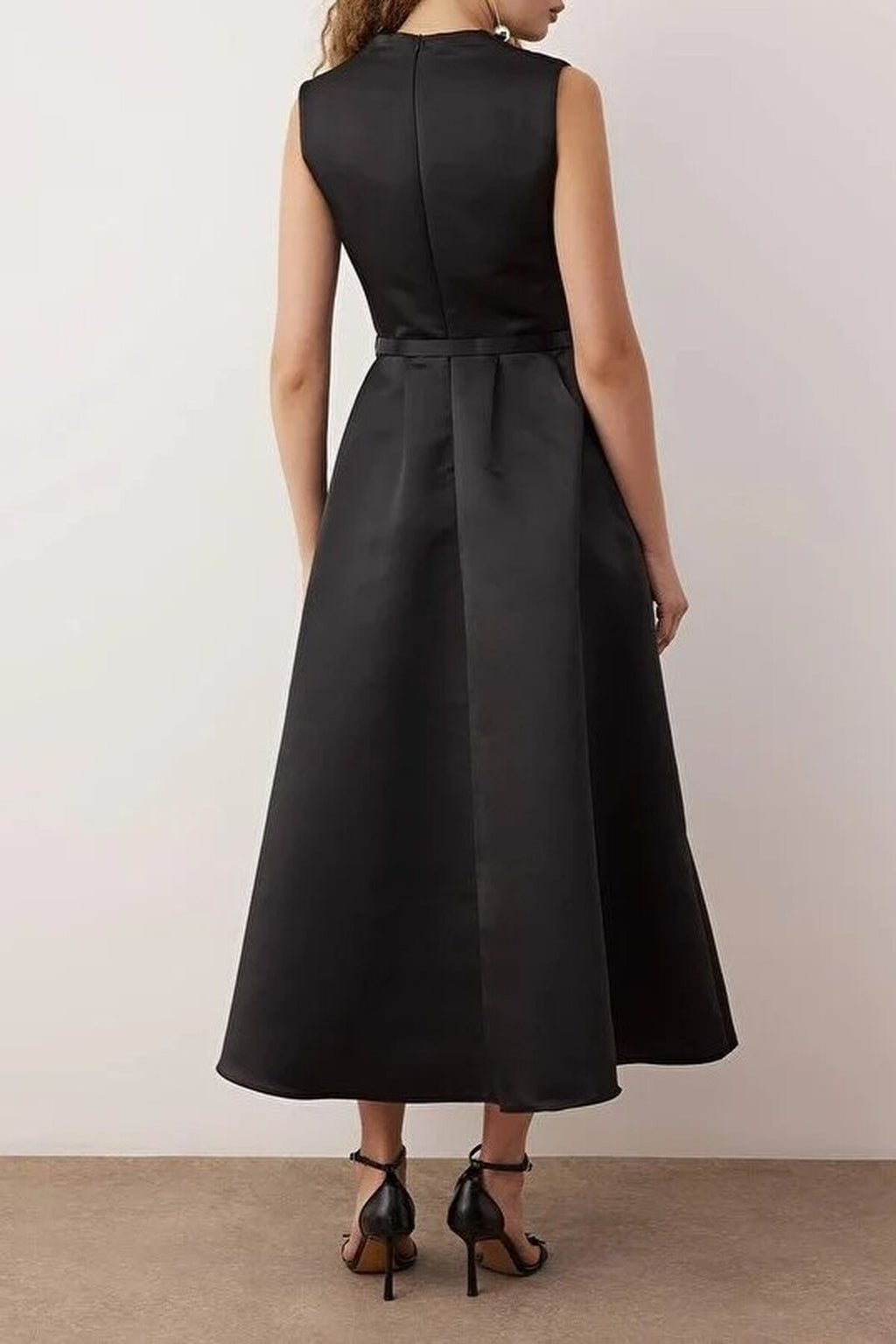 Belted V-Neck Satin Maxi Evening Dress