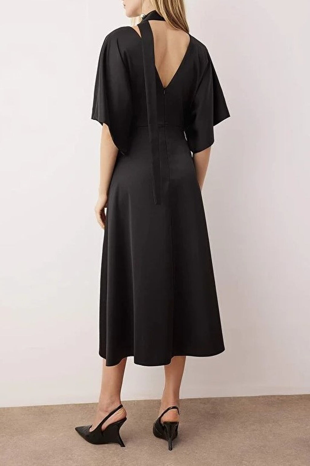 V-Neck Midi Woven Dress with Scarf