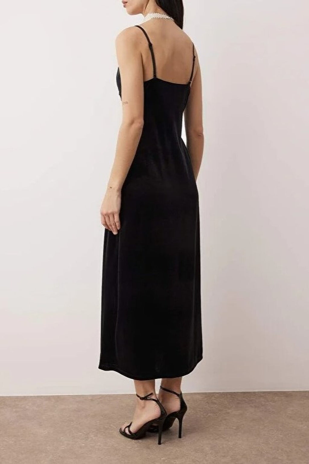 Velvet Satin Dress with Lace Details