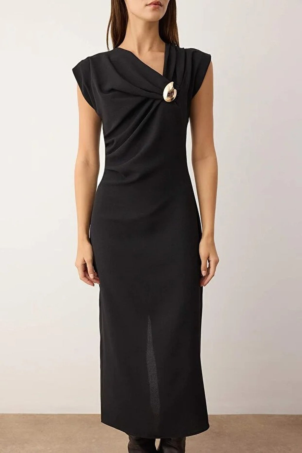 Midi Woven Dress with Accessory Details