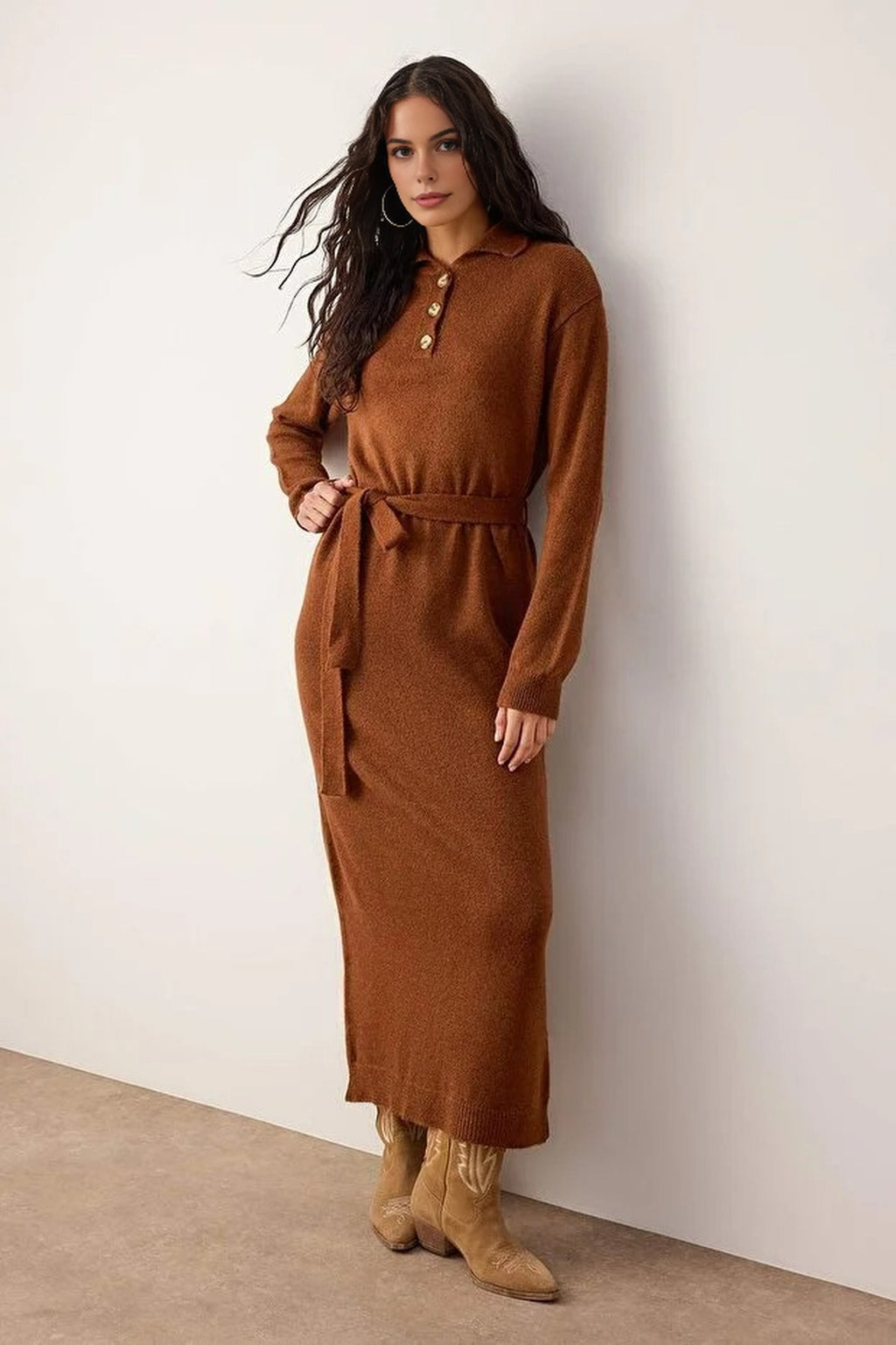 Polo Collar Knit Dress
