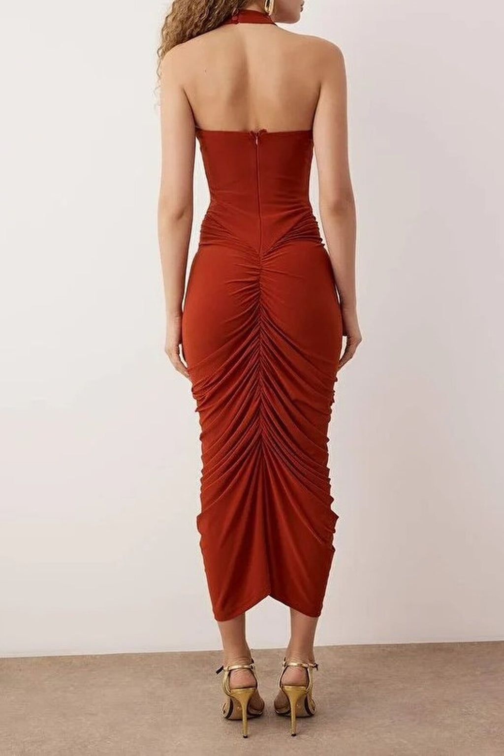 Ruched Midi Cocktail Dress