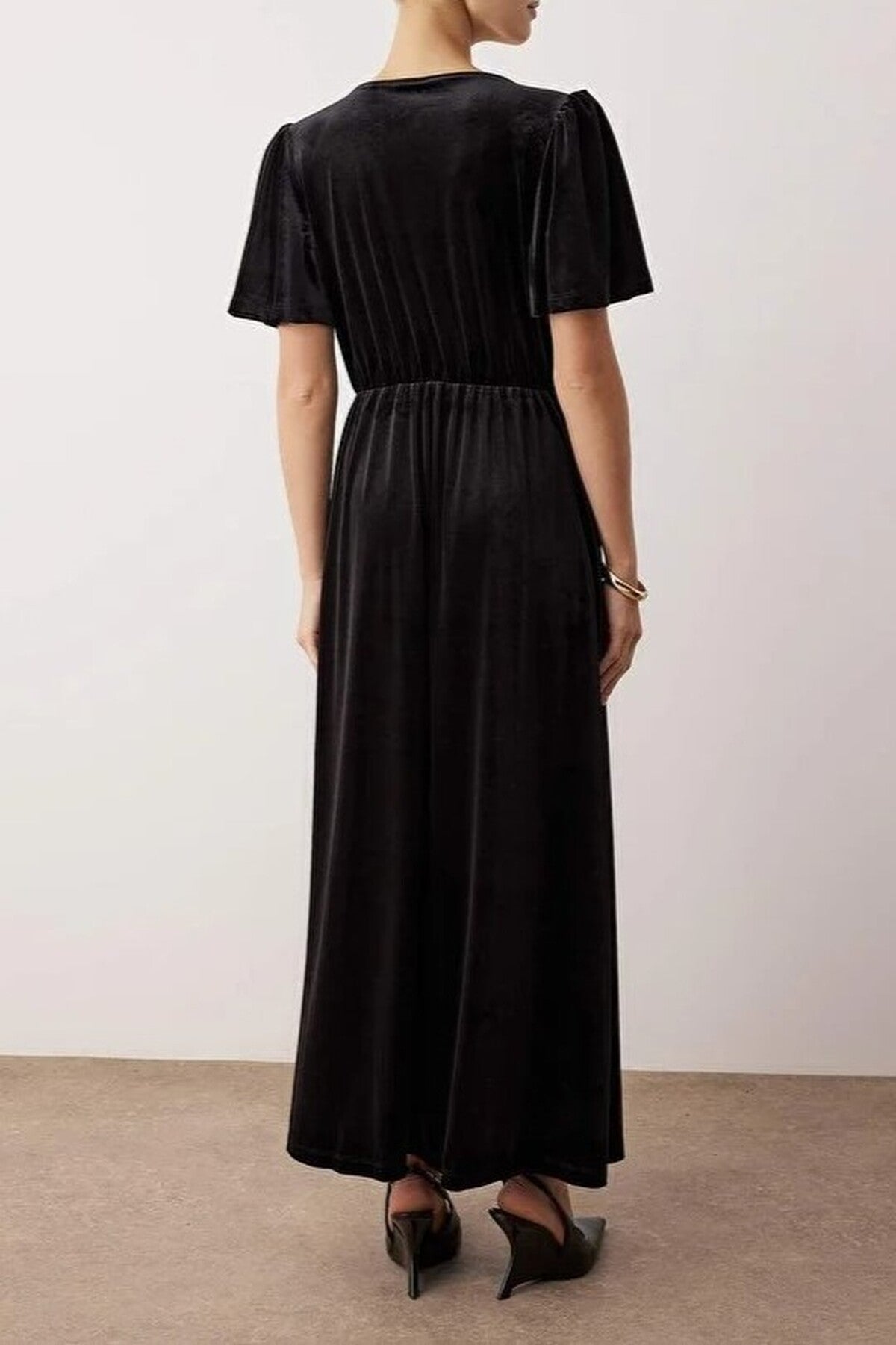 Velvet Wrap V-Neck Midi Knitted Dress