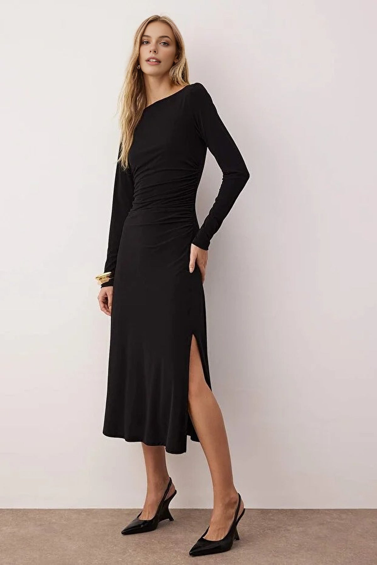 A-line Stretch Maxi Knit Dress with Lace Back Detail