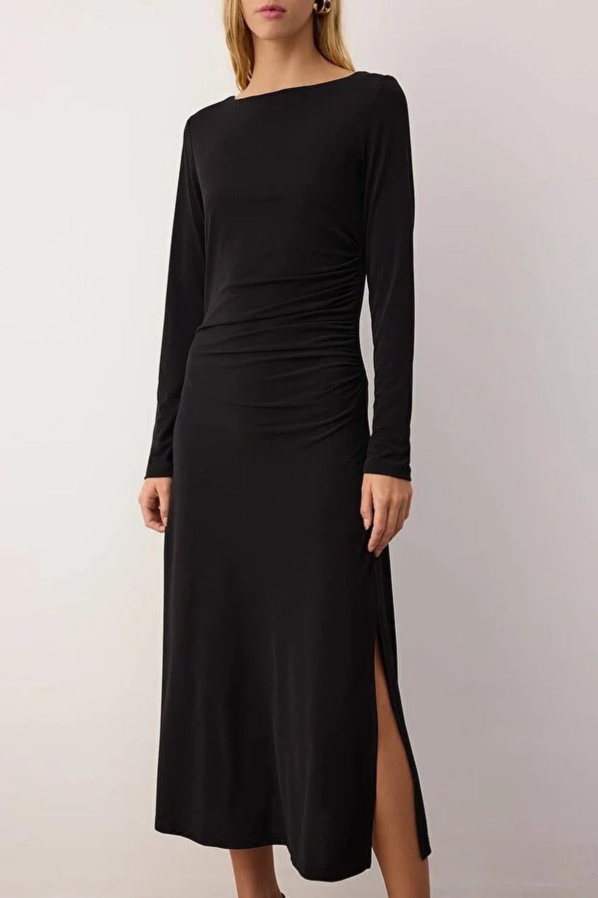A-line Stretch Maxi Knit Dress with Lace Back Detail