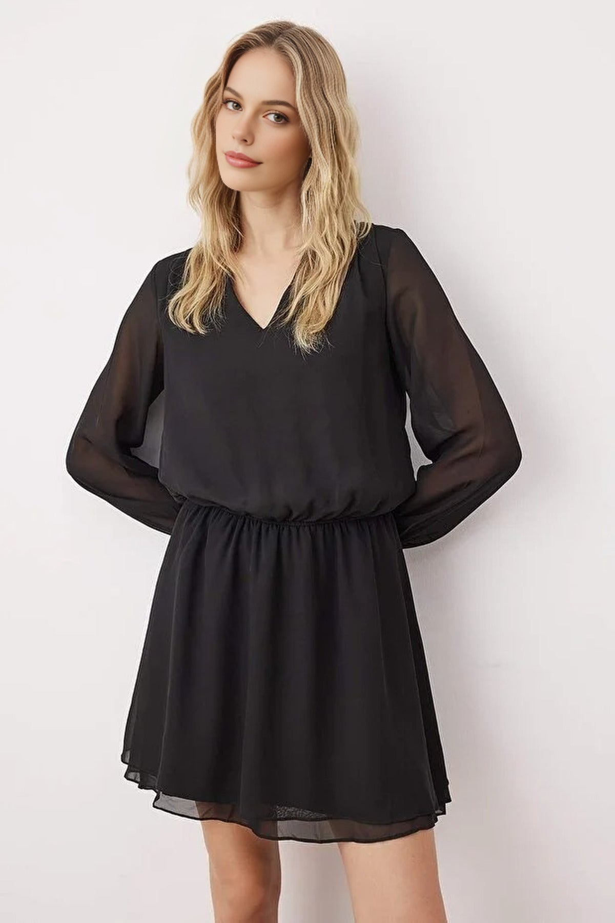 Mini Woven Dress with Chiffon Skirt