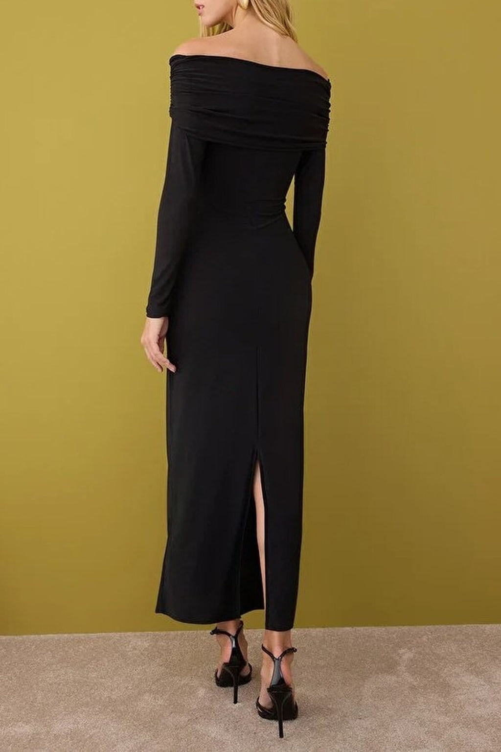 Collar Detail Knitted Midi Unlined Evening Dress