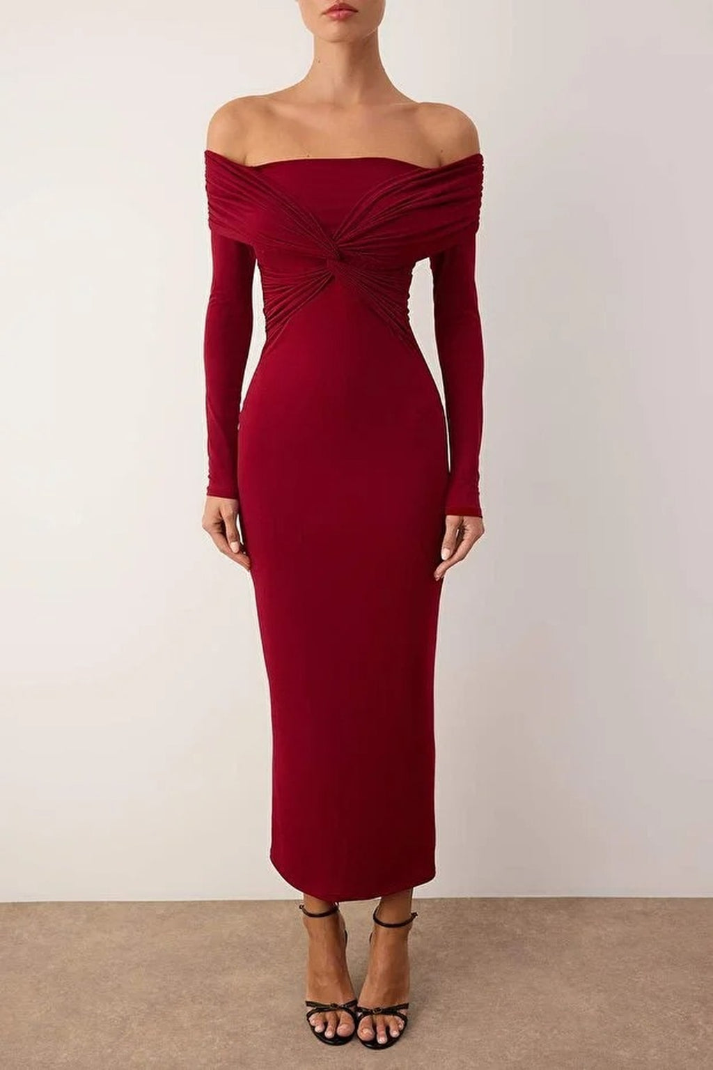 Collar Detail Knitted Midi Unlined Evening Dress