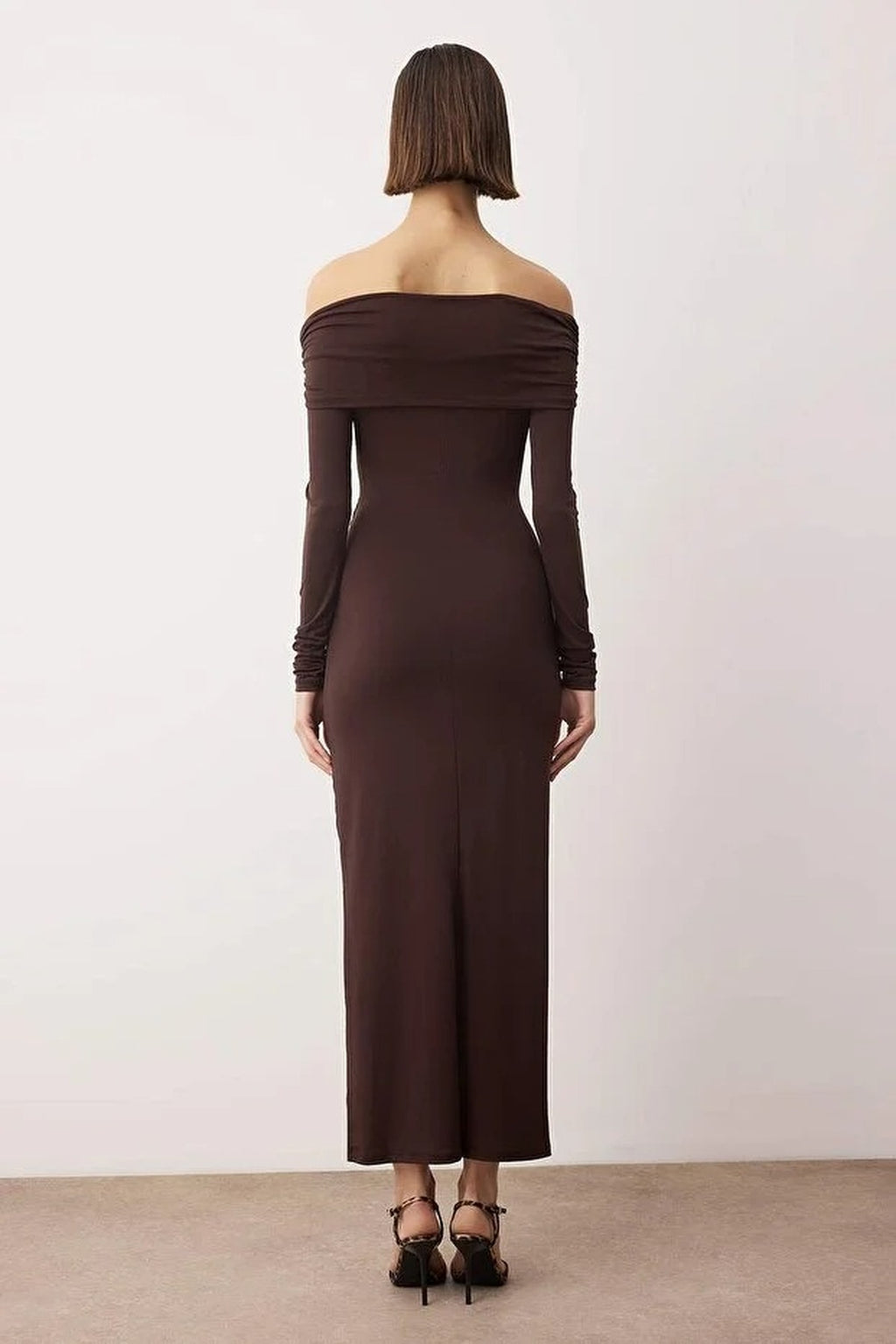Collar Detail Knitted Midi Unlined Evening Dress