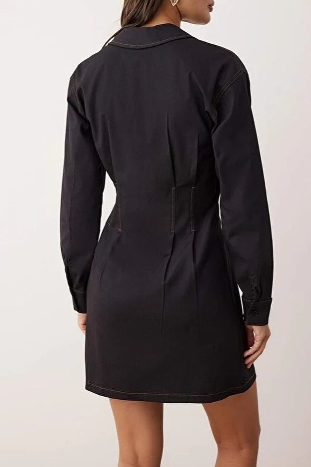 Mini Woven Shirt Dress with Stitching Detail