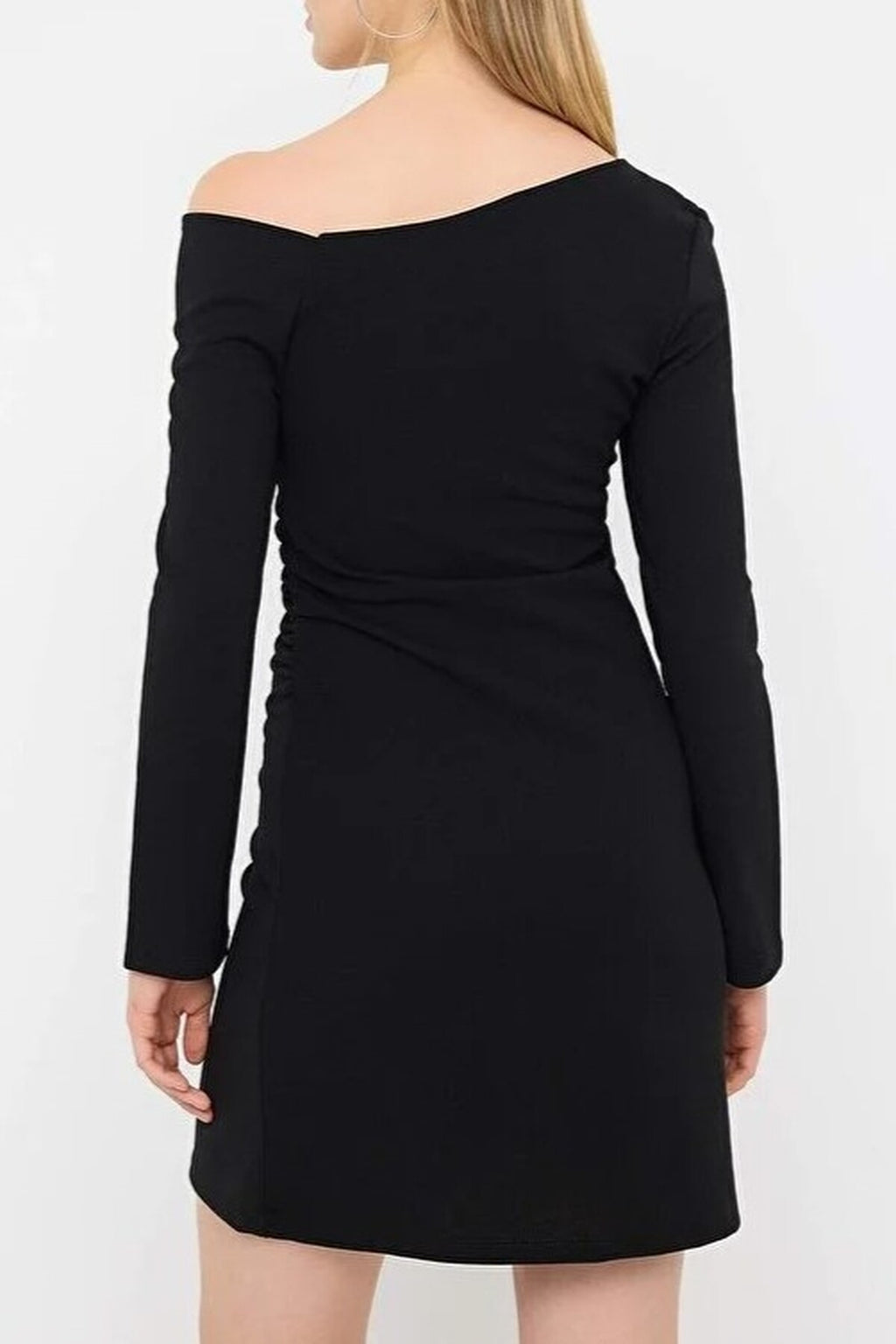 Drape Detail Mini Ribbed Stretch Knit Dress