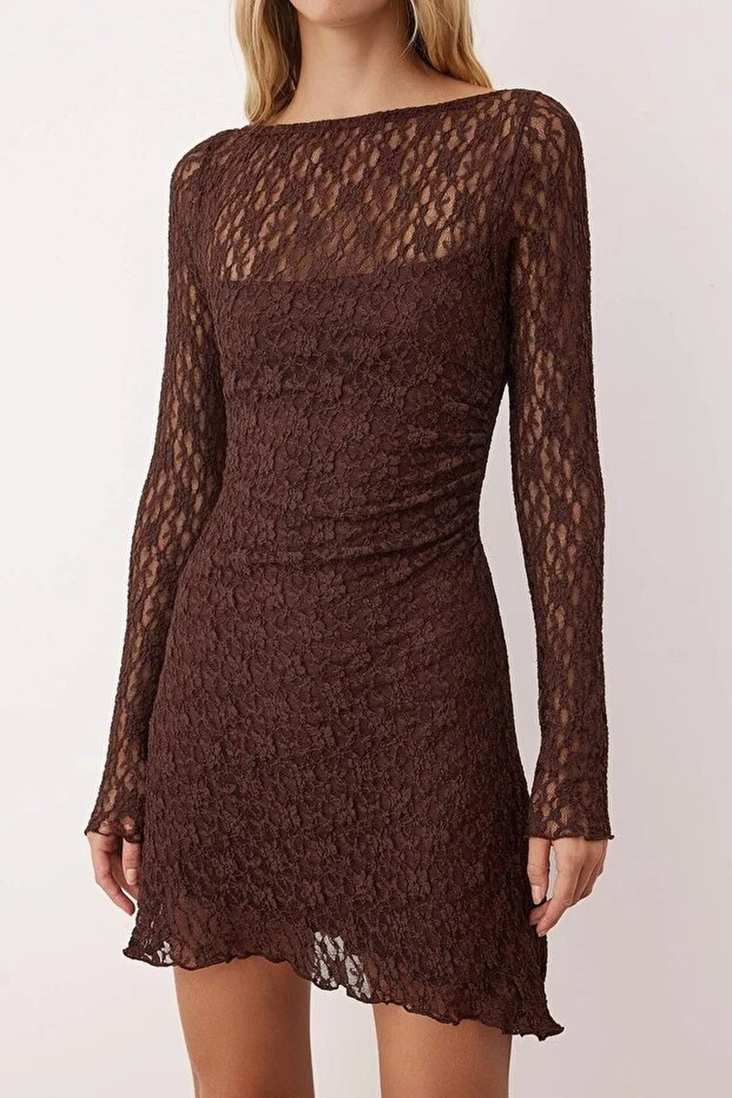 Asymmetrical Mini Lace Knit Dress with Back Detail