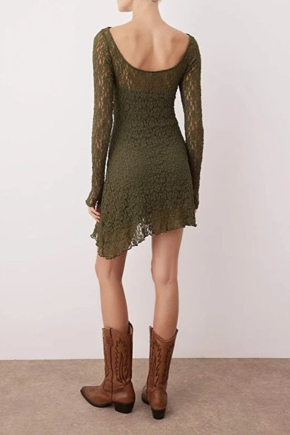 Asymmetrical Mini Lace Knit Dress with Back Detail