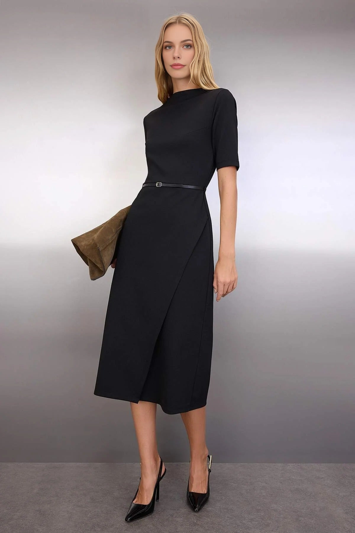 Midi Belted Truvakar Sleeve Knitted Dress