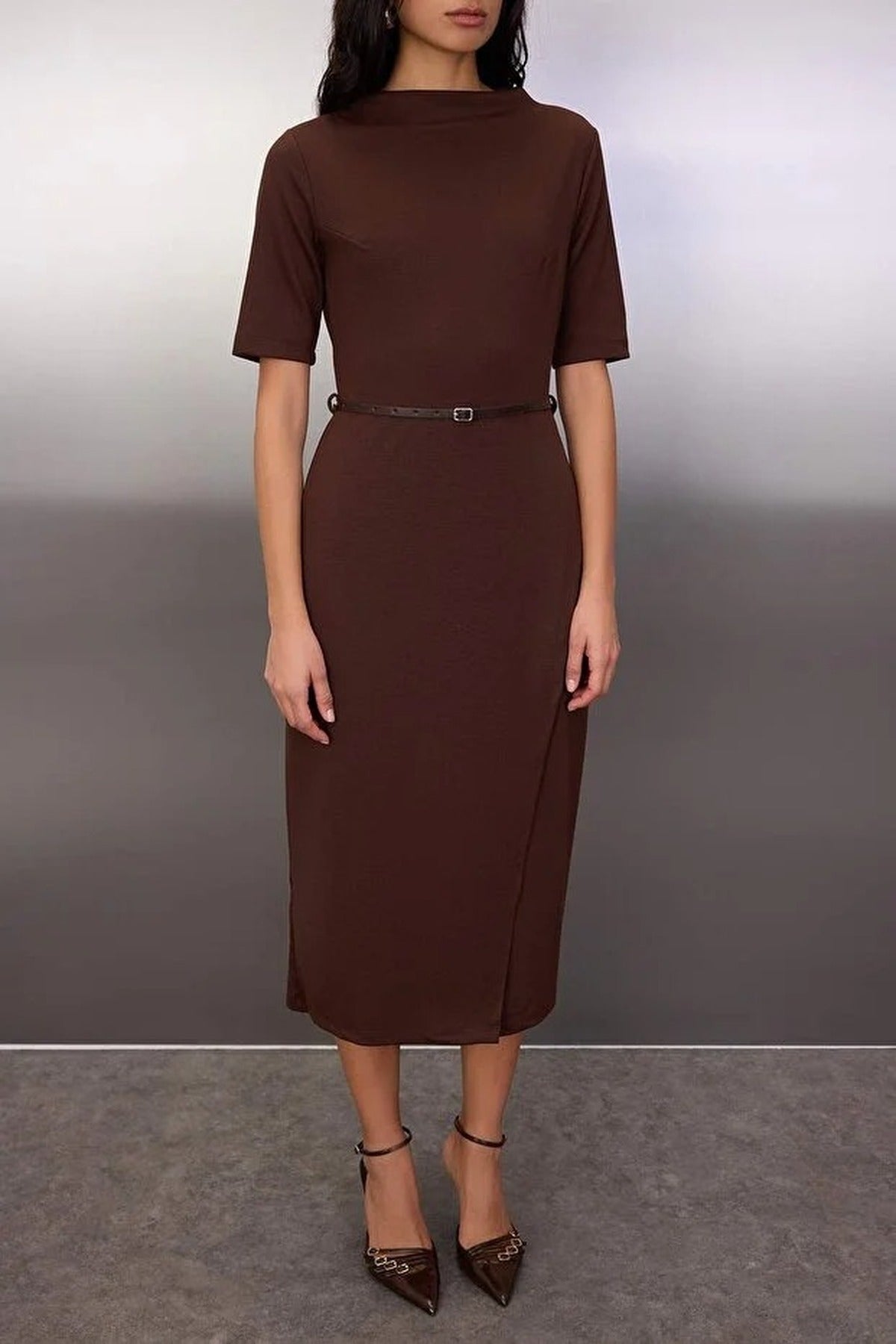 Midi Belted Truvakar Sleeve Knitted Dress