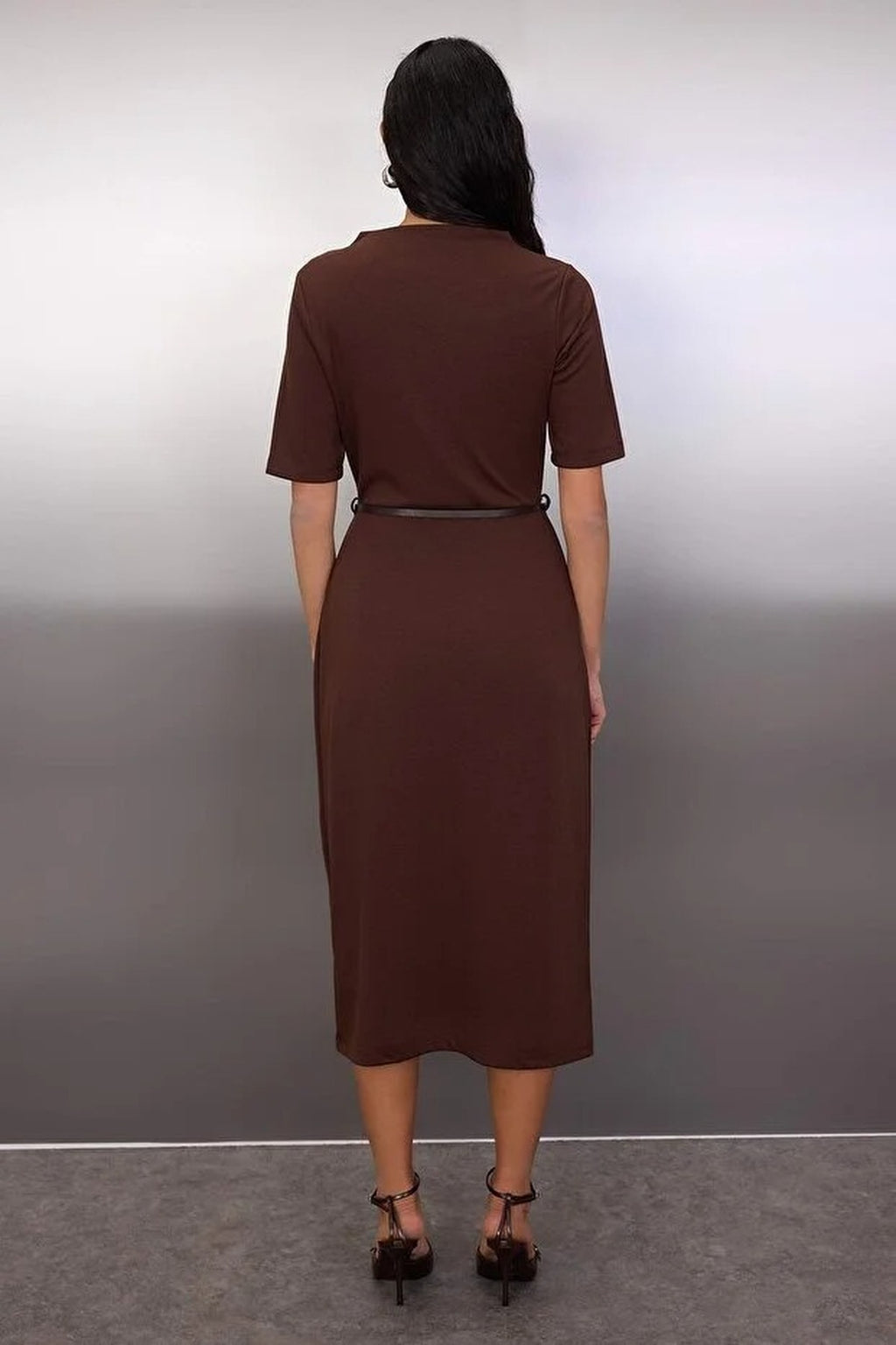 Midi Belted Truvakar Sleeve Knitted Dress