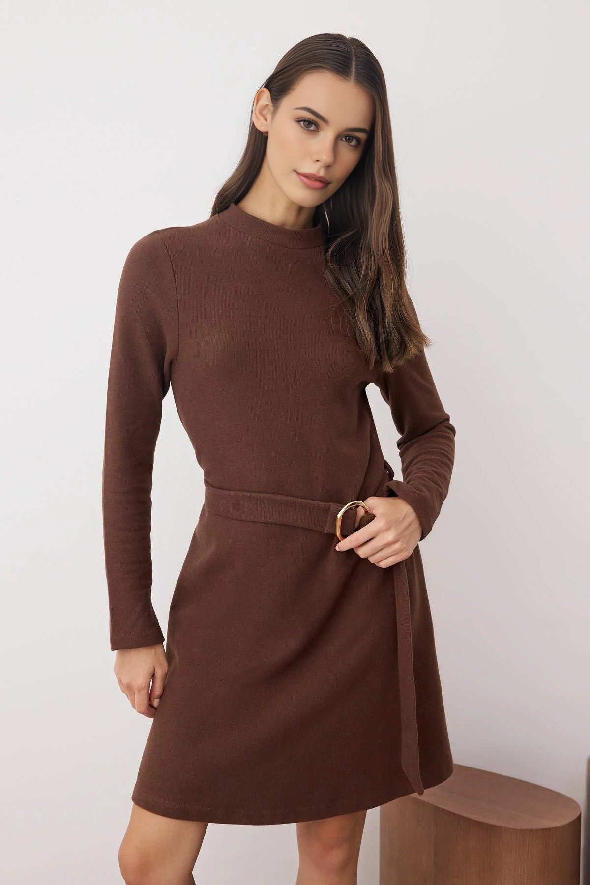 Skater Belt Detail Mini Knitted Dress