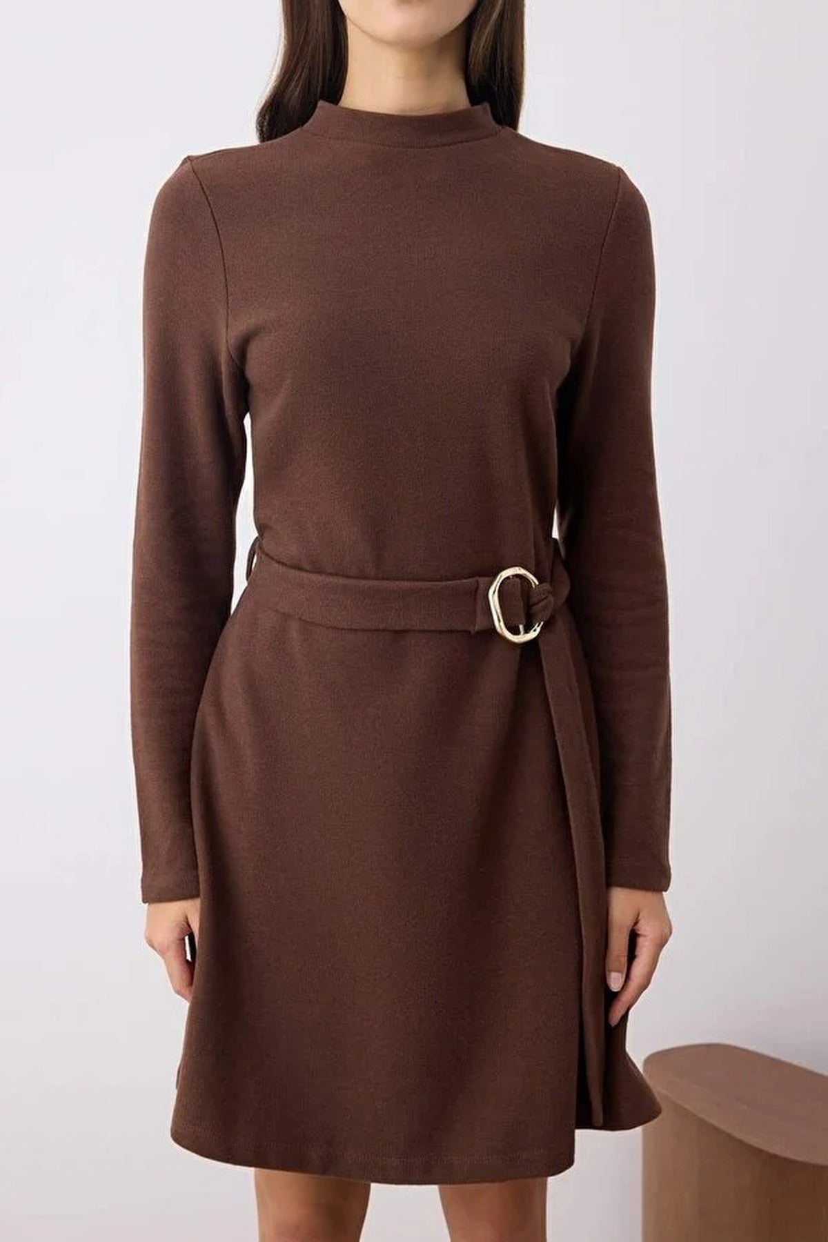 Skater Belt Detail Mini Knitted Dress