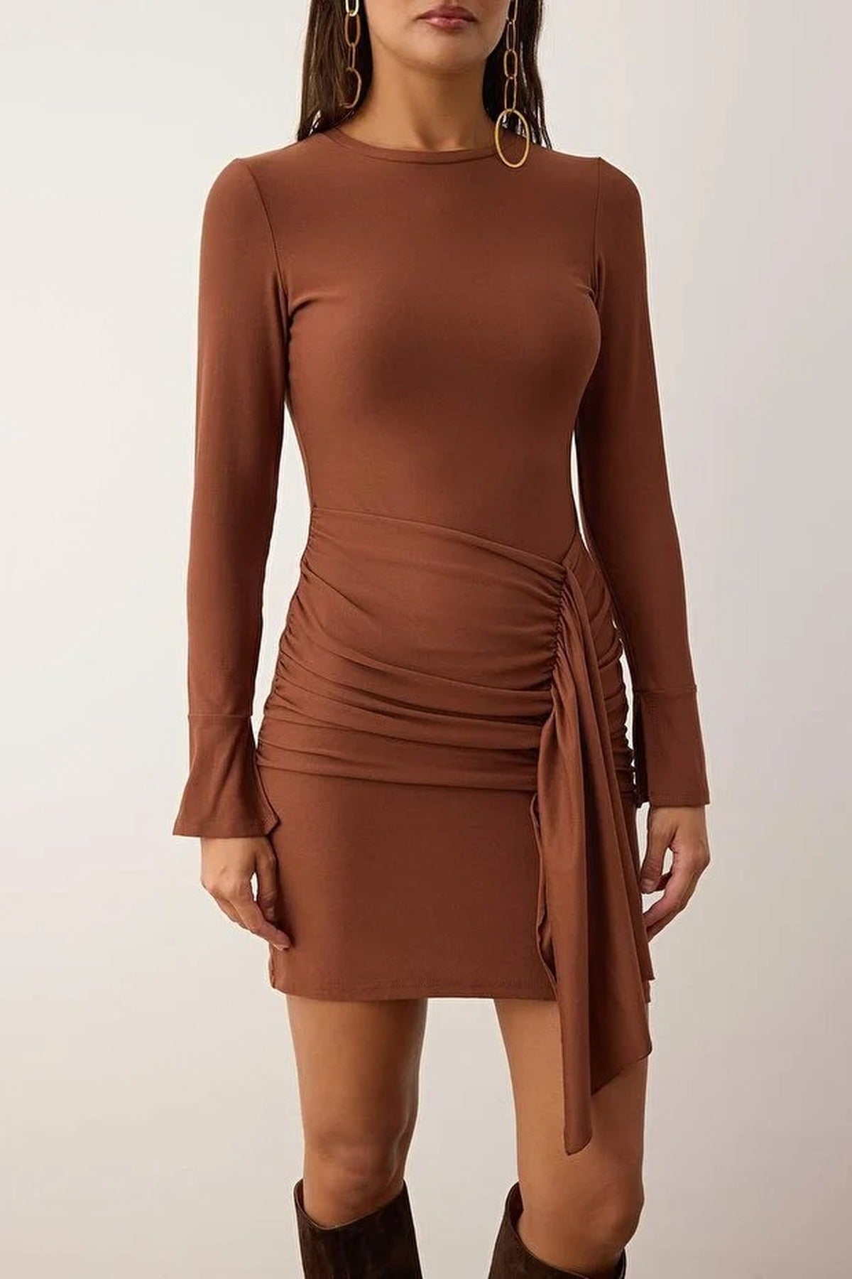 Drape Detail Bodycon Mini Stretch Knit Dress
