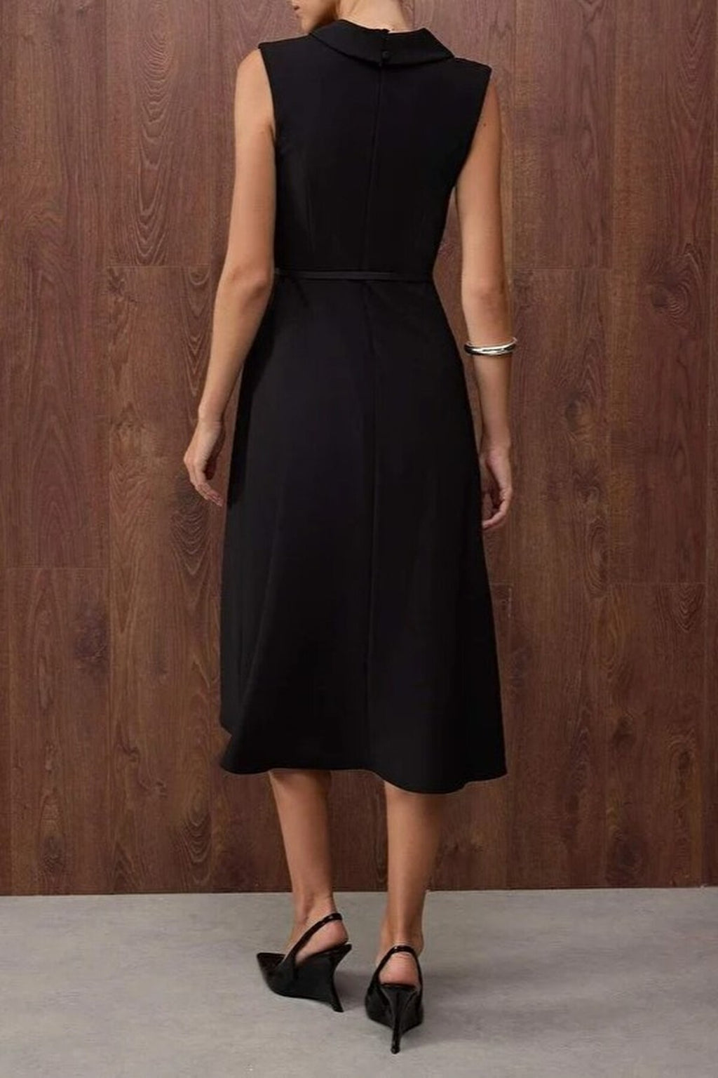 Belt Detail Midi Woven Dress