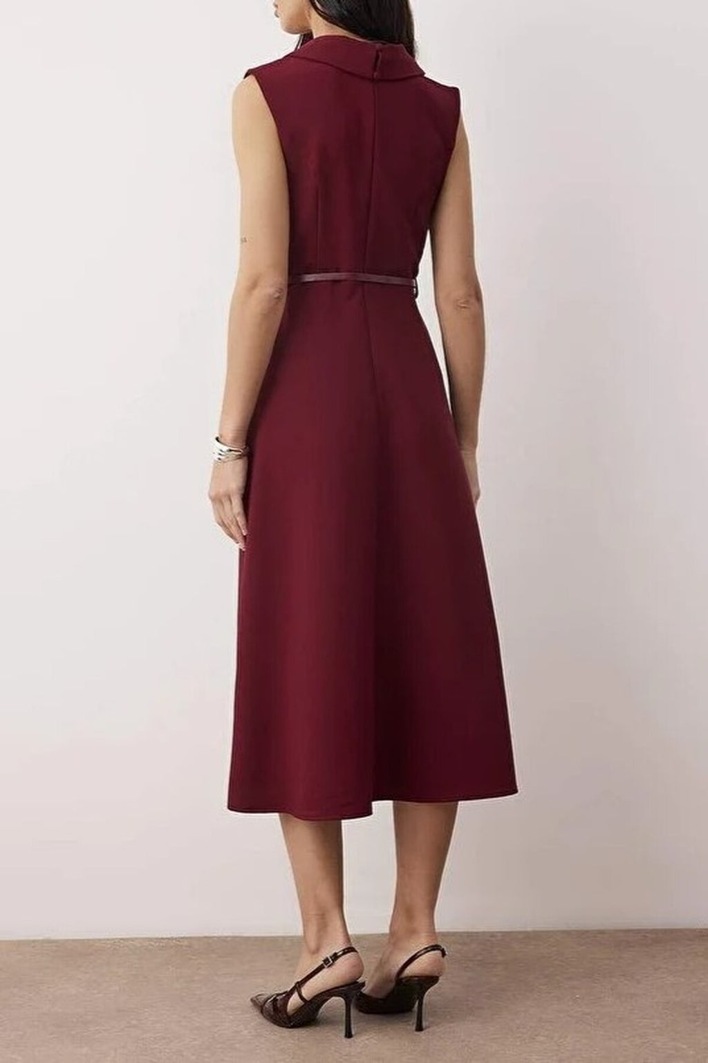 Belt Detail Midi Woven Dress