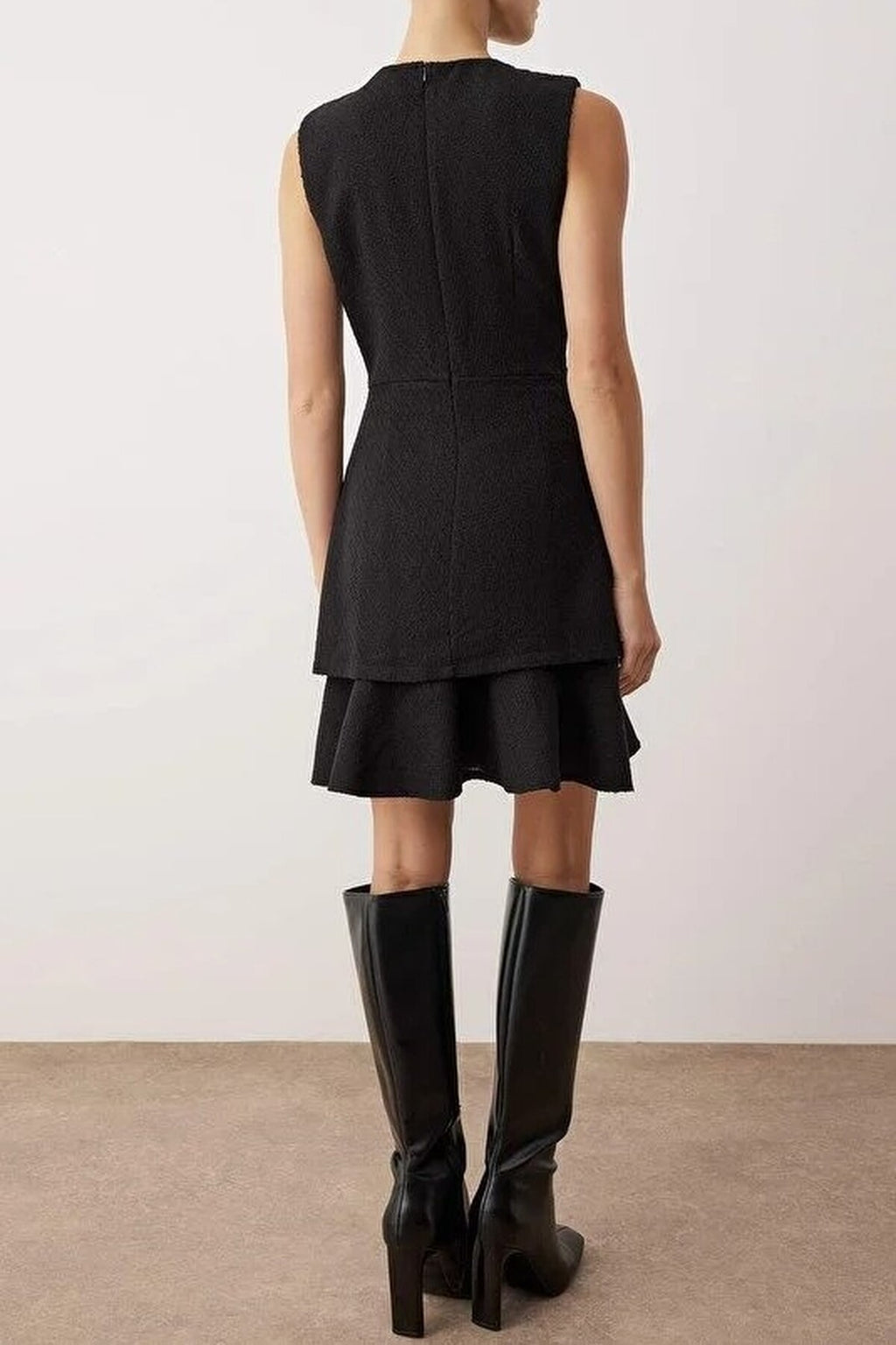 Buttoned Mini Tweed Woven Dress
