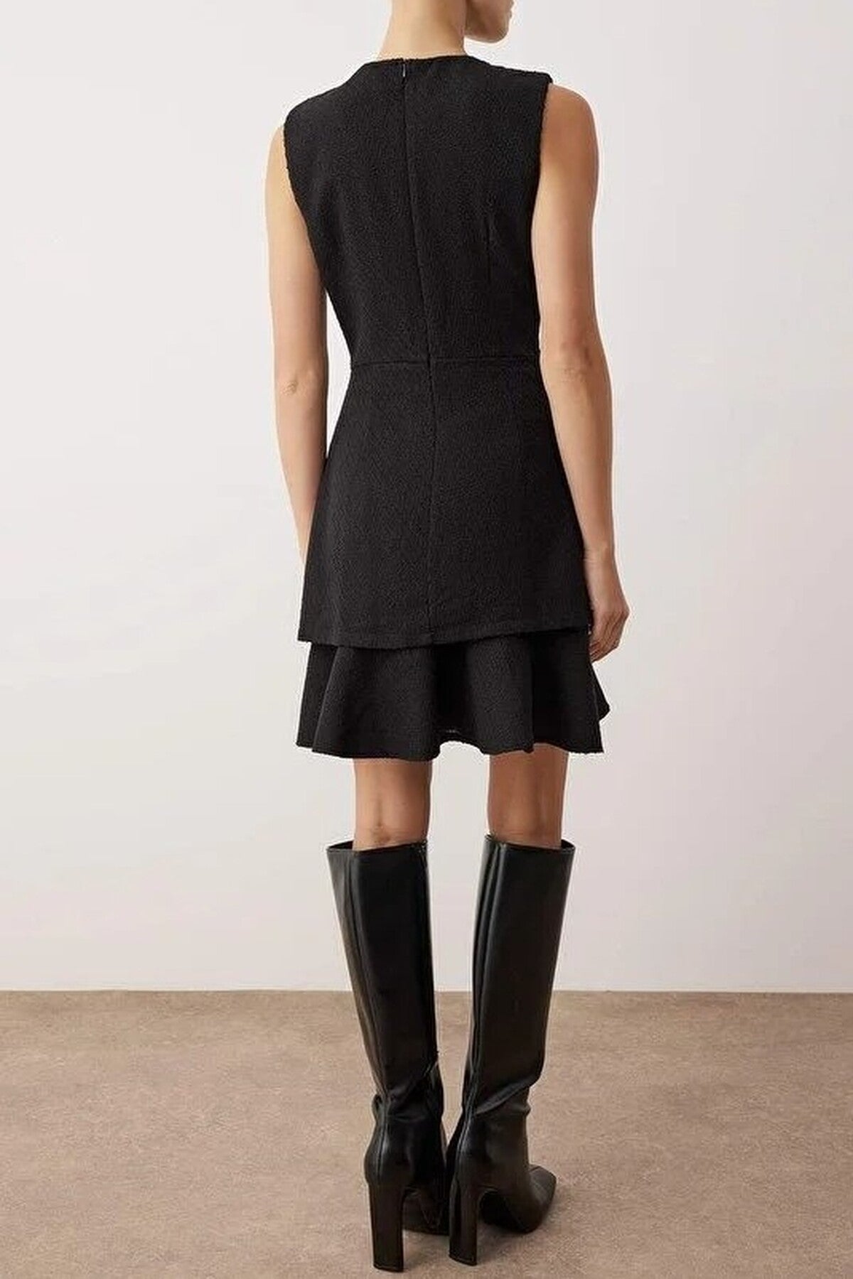 Buttoned Mini Tweed Woven Dress