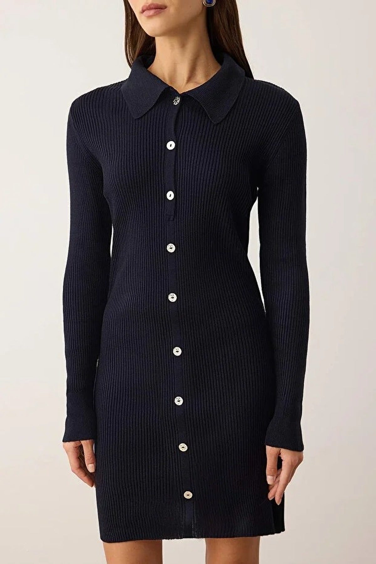 Mini Polo Neck Fitted A-line Knitwear Dress