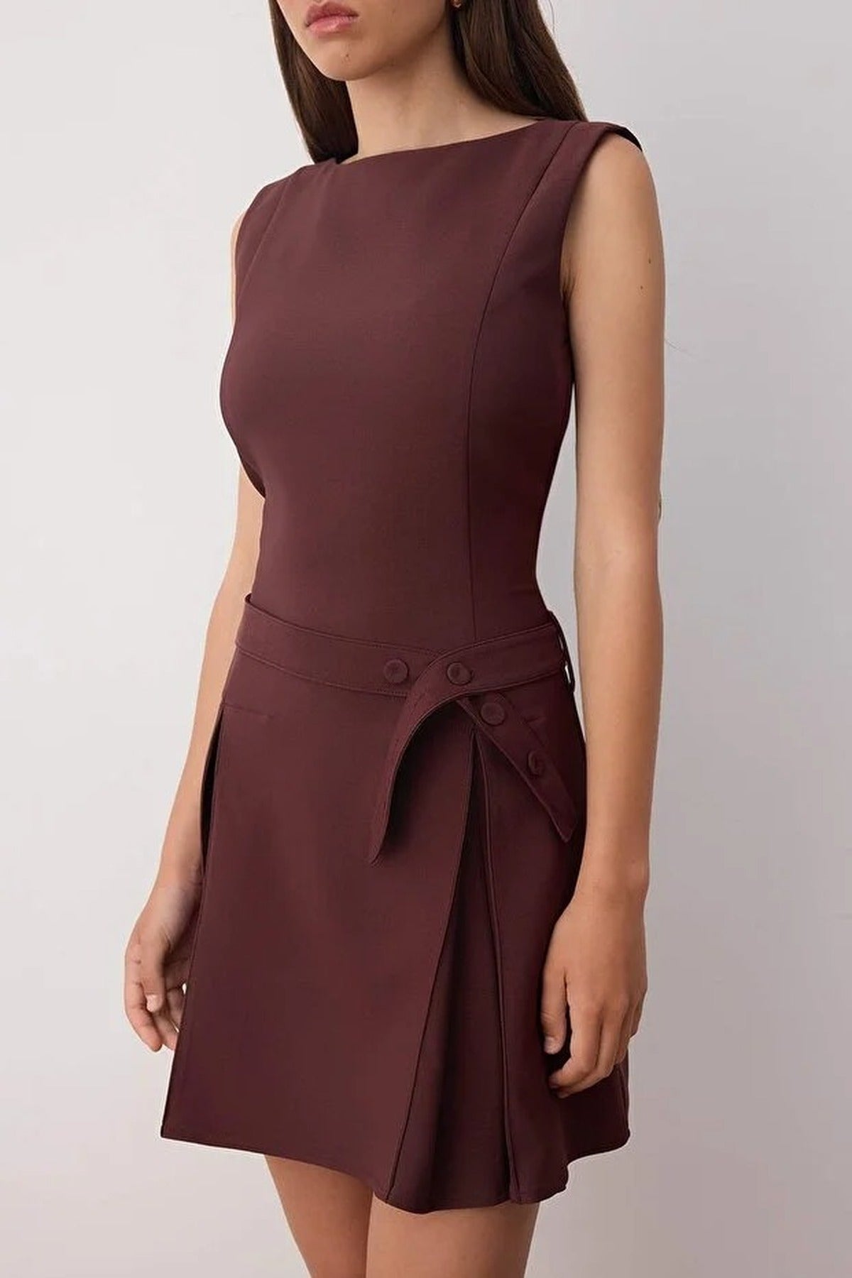 Belted Pleated Mini Woven Dress