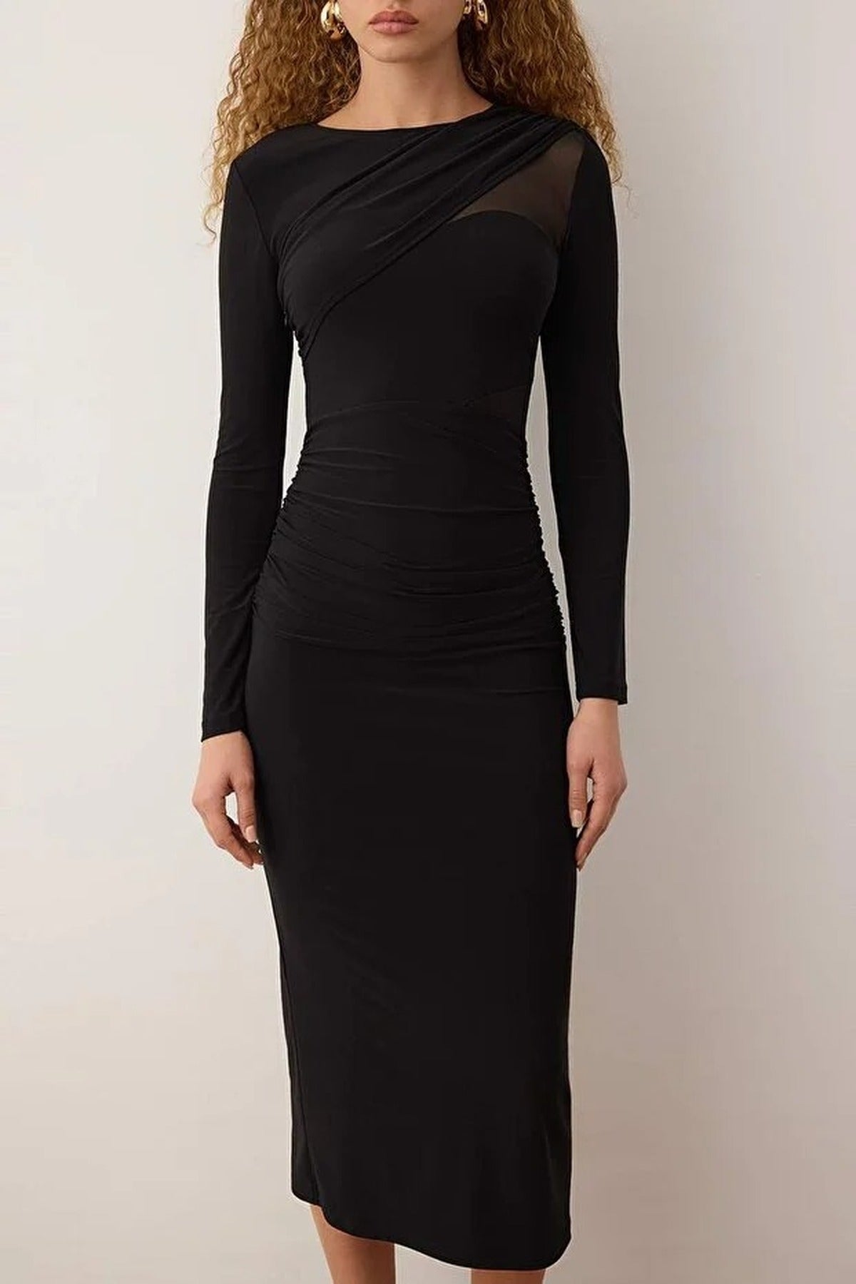 Elegant Knitted Midi Dress with Lining