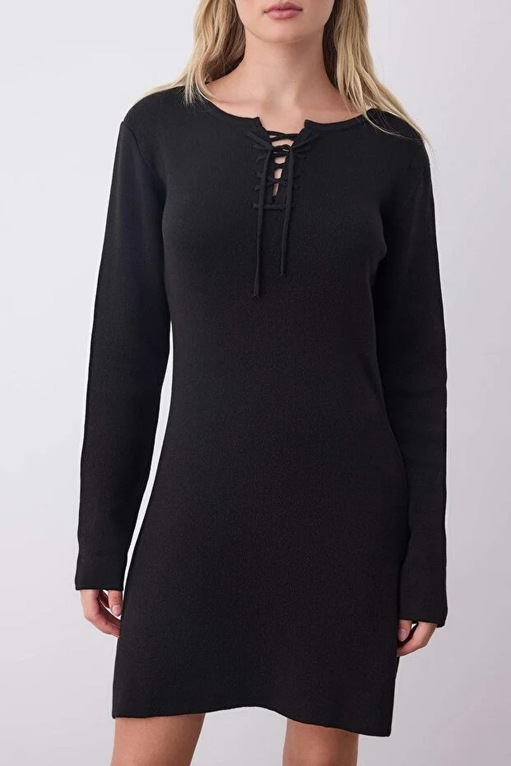 Mini A-Line Knit Dress with Tie Detail