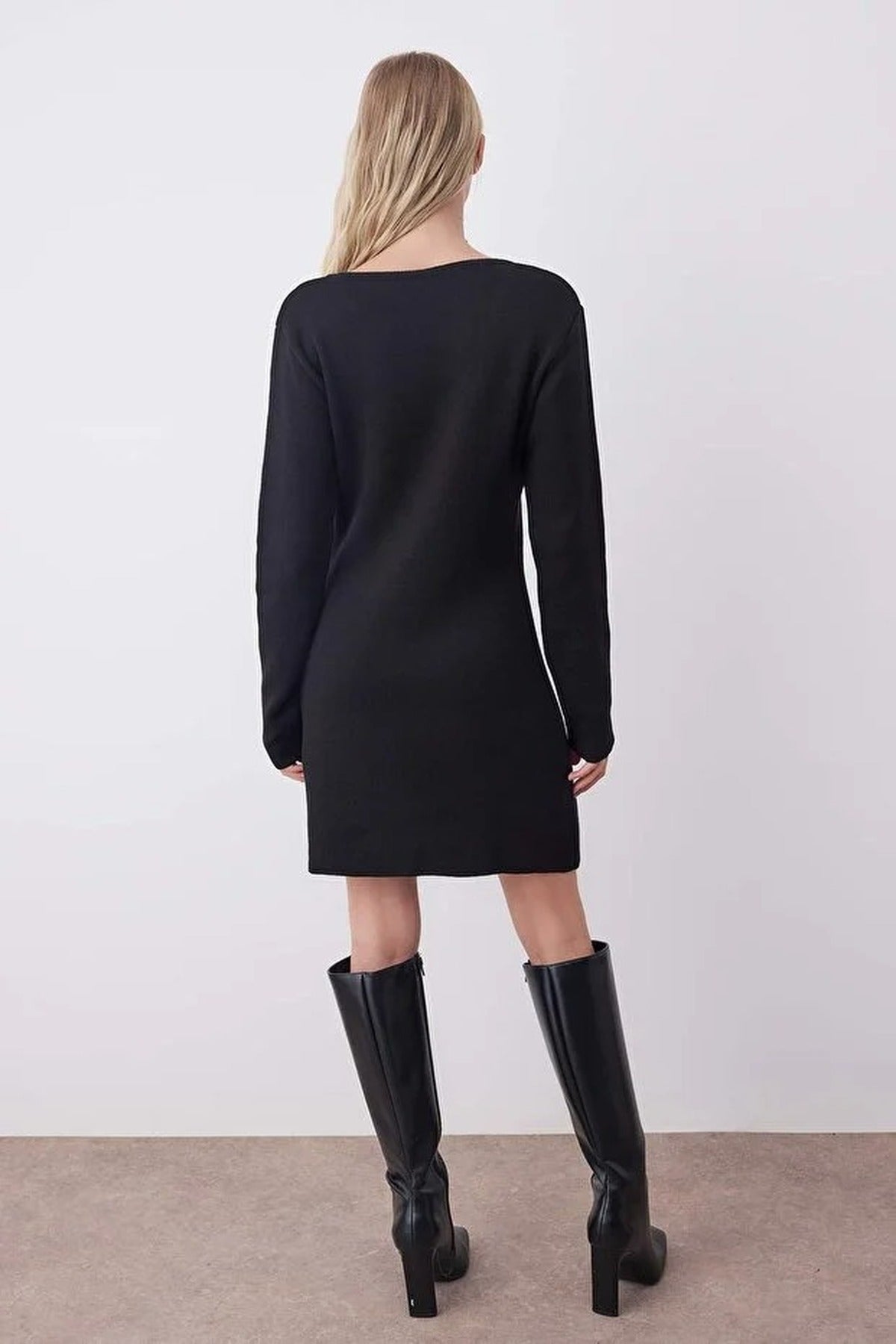 Mini A-Line Knit Dress with Tie Detail