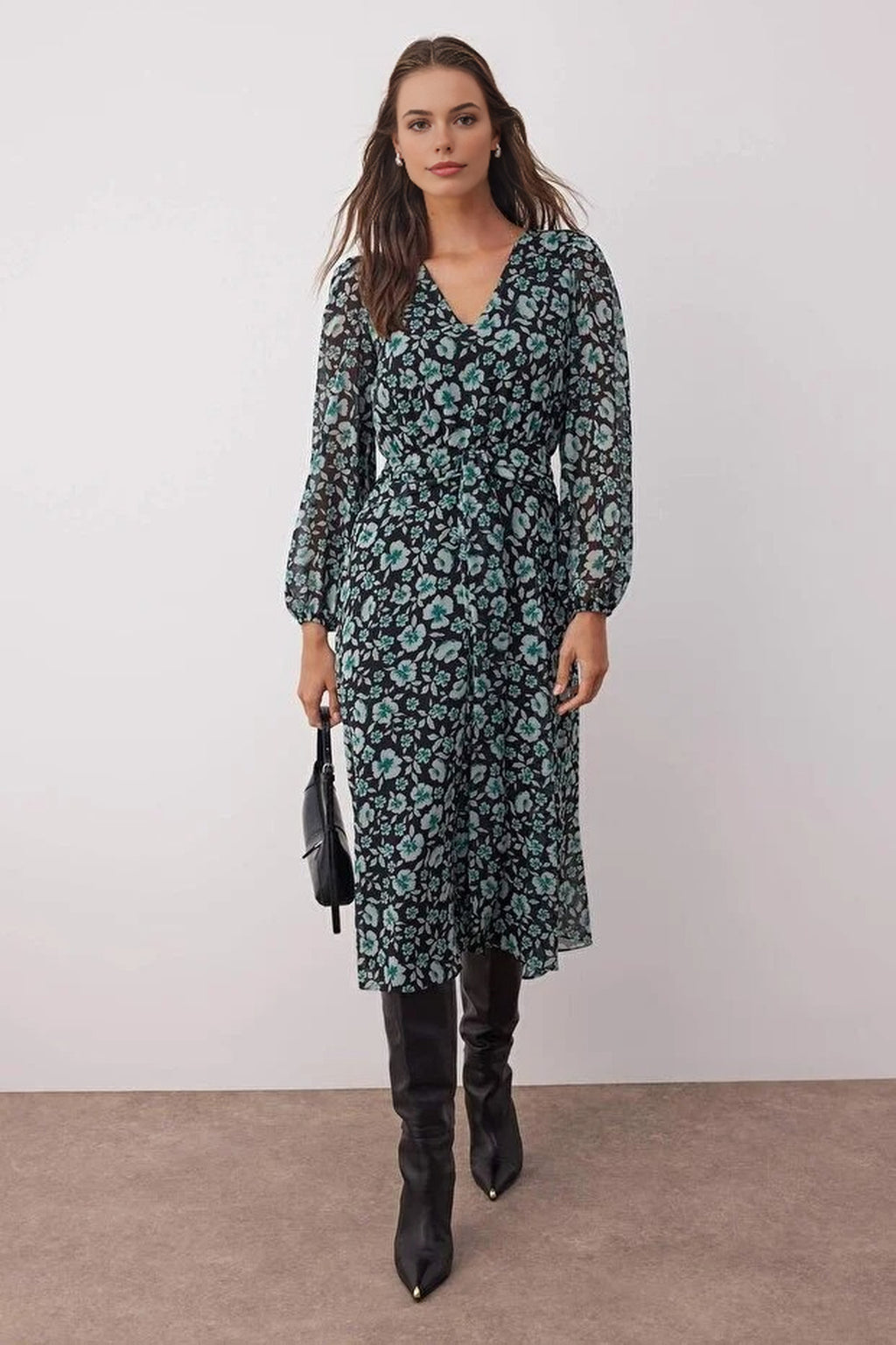 Floral Patterned A-Line Boho Maxi Woven Dress