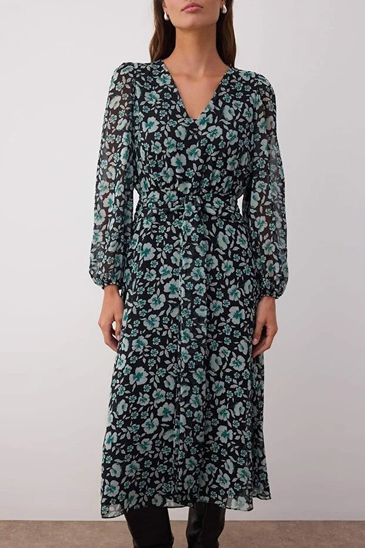 Floral Patterned A-Line Boho Maxi Woven Dress