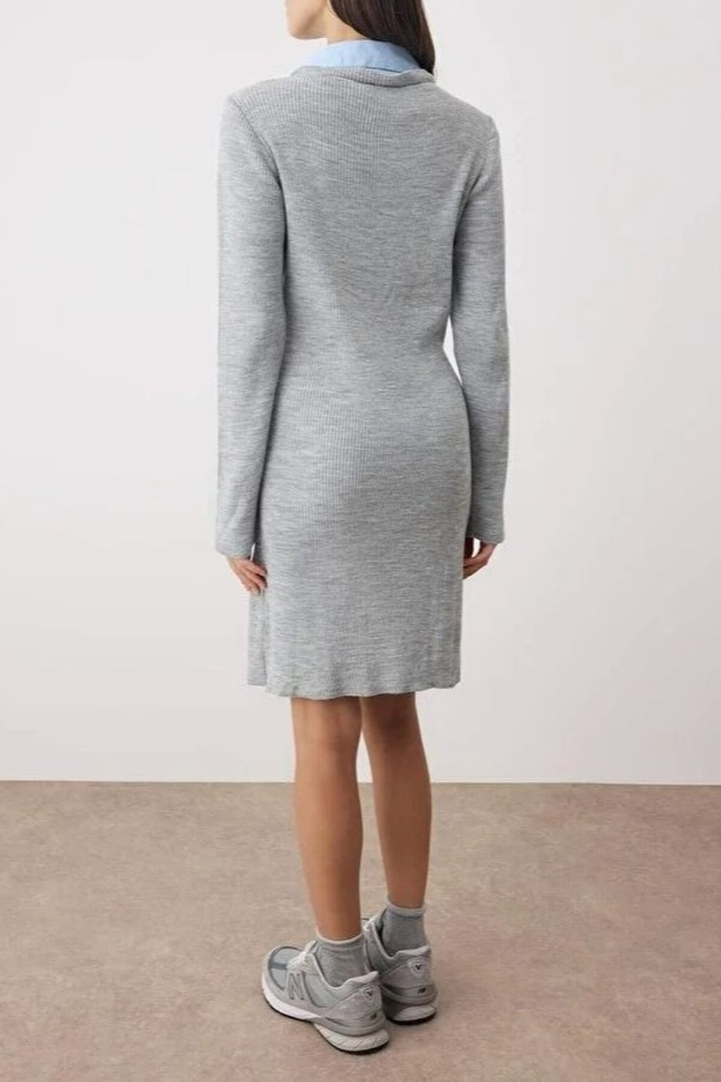 Color Block Mini Fitted Knit Dress with Shirt Trim