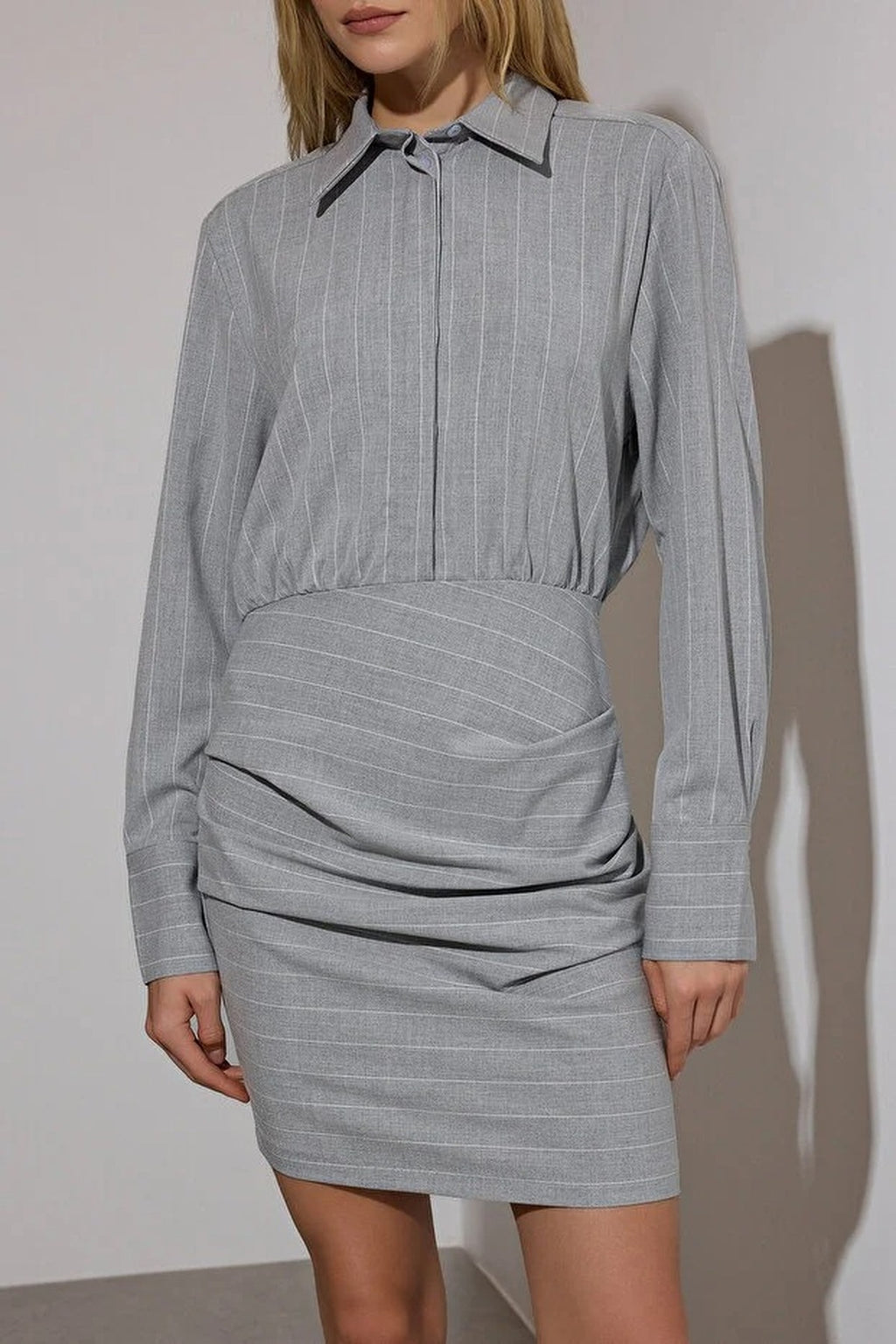 Striped Drape Detail Mini Woven Dress