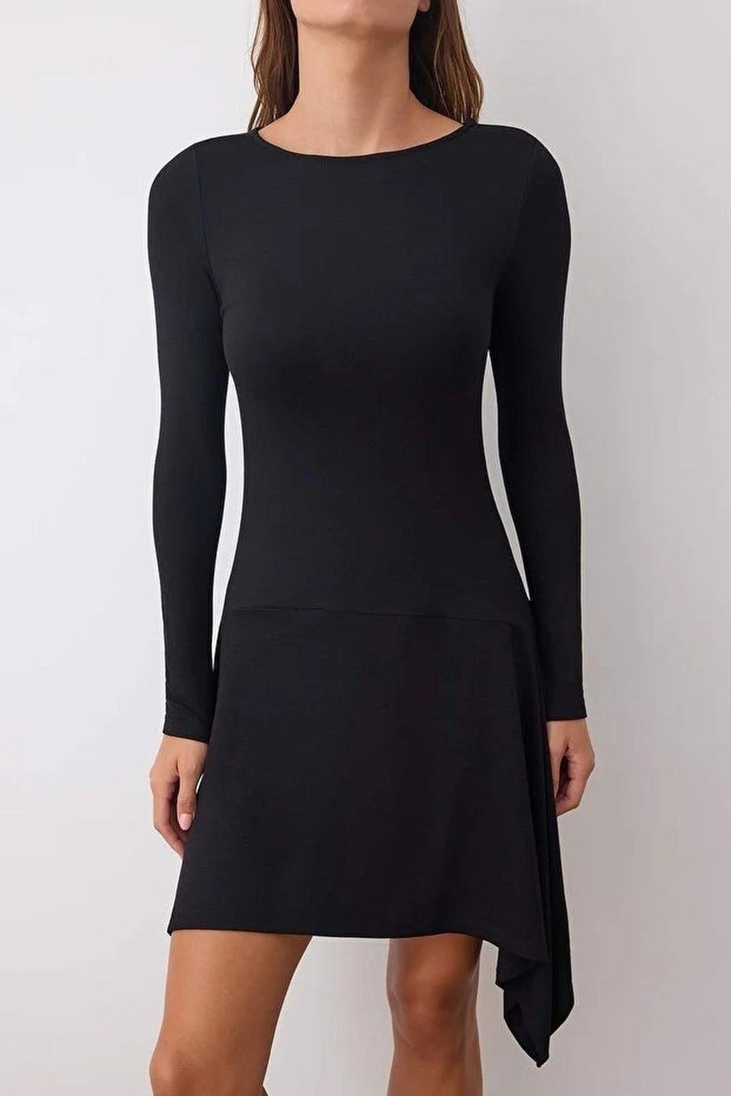 Asymmetrical Ruffled Stretch Mini Knit Dress