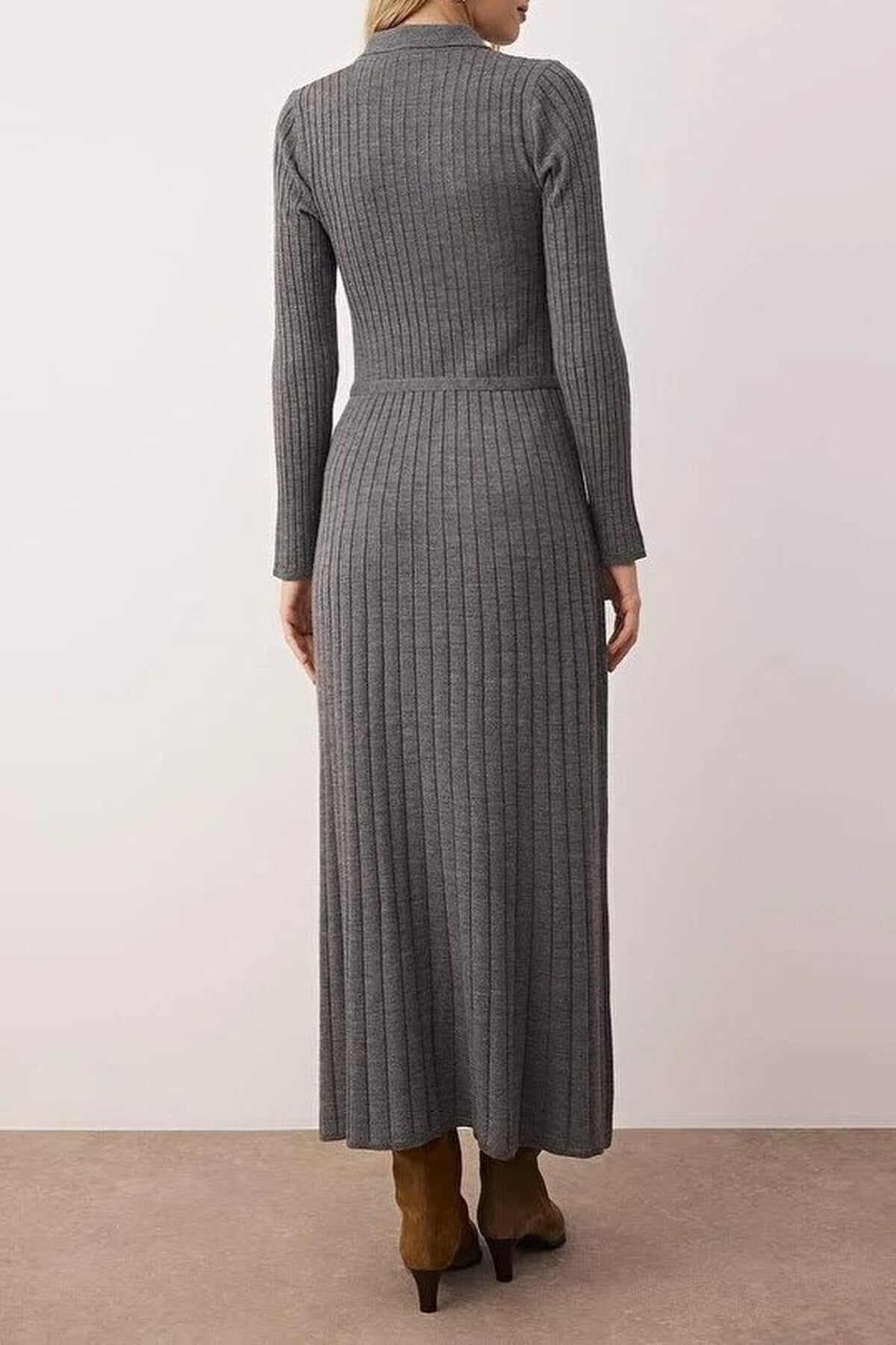 Ribbed Knit Dress with Belt Detail