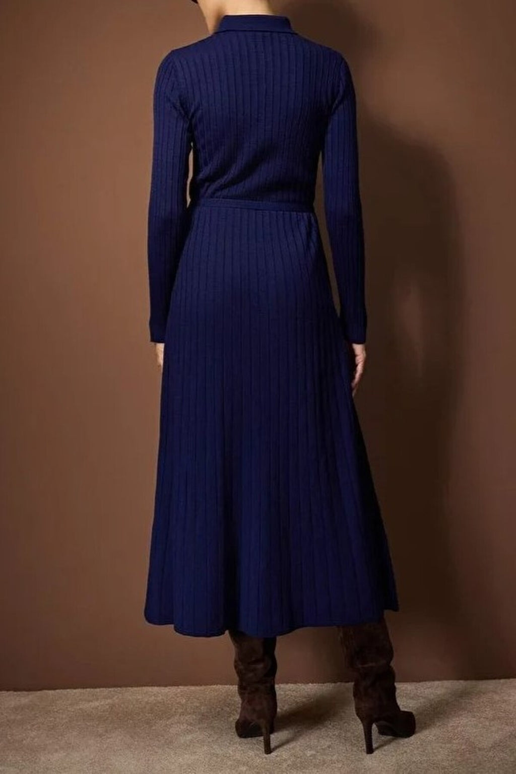 Ribbed Knit Dress with Belt Detail
