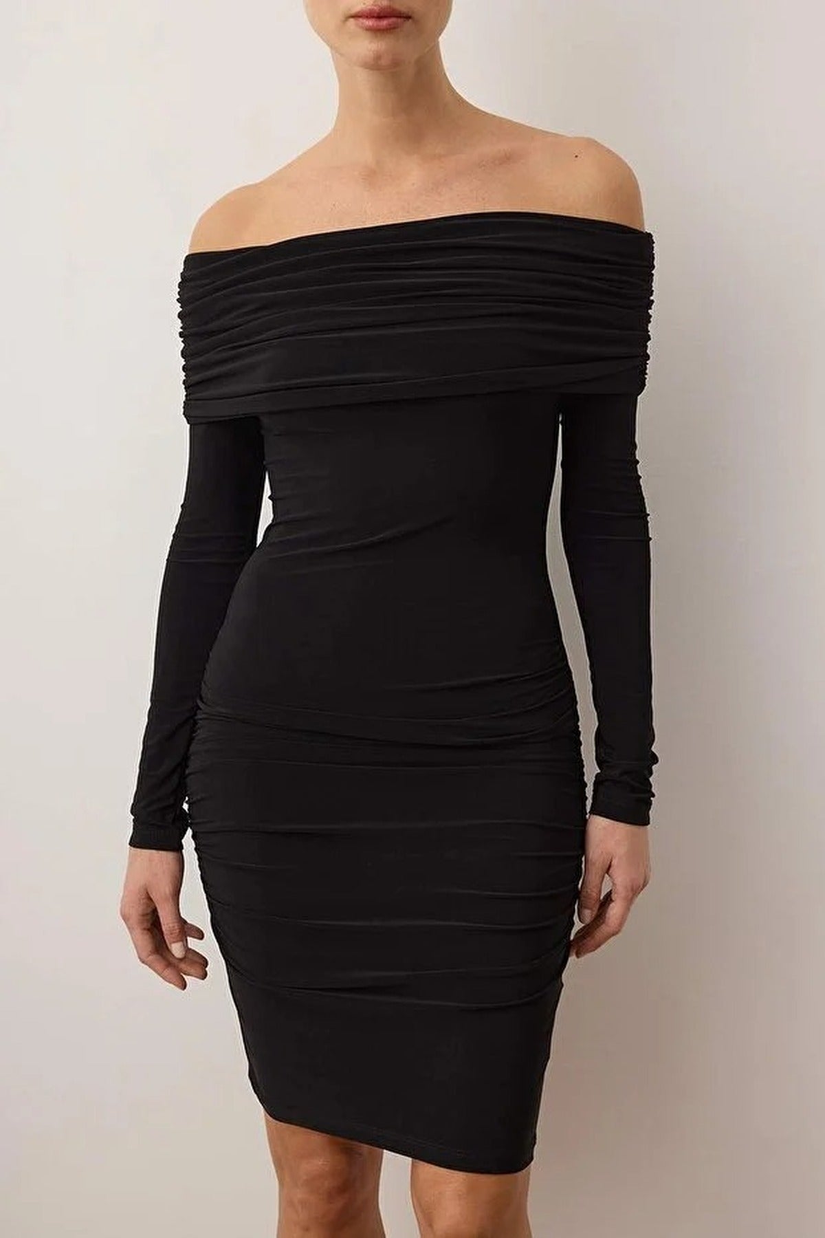 Carmen Collar Bodycone Ribbed Mini Knit Dress