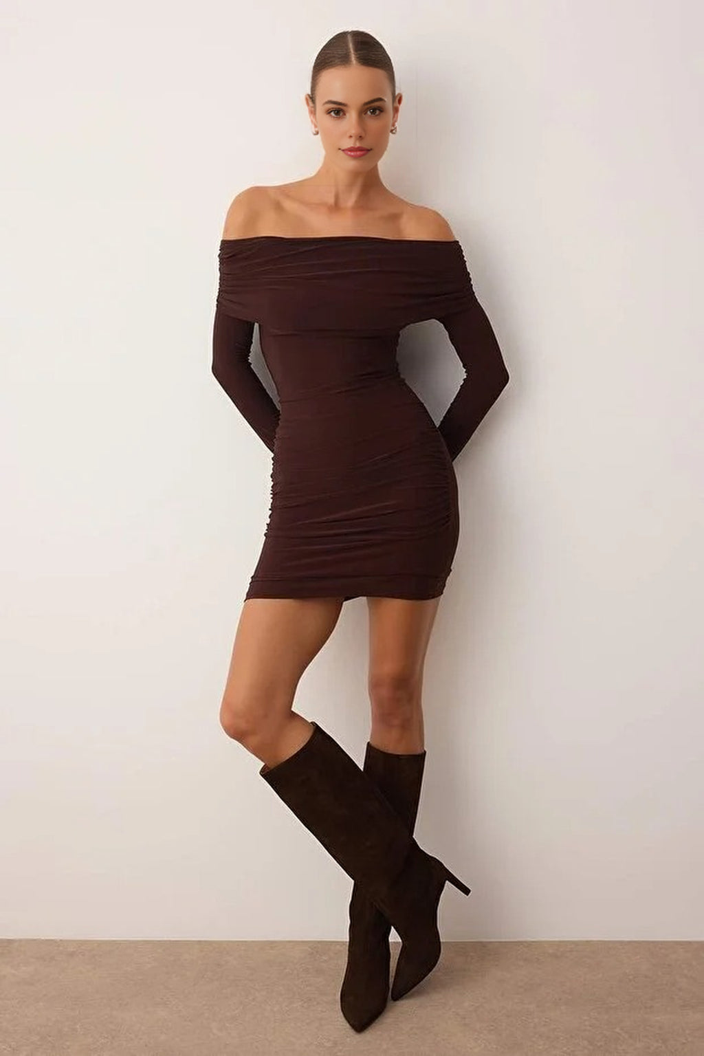 Carmen Collar Bodycone Ribbed Mini Knit Dress