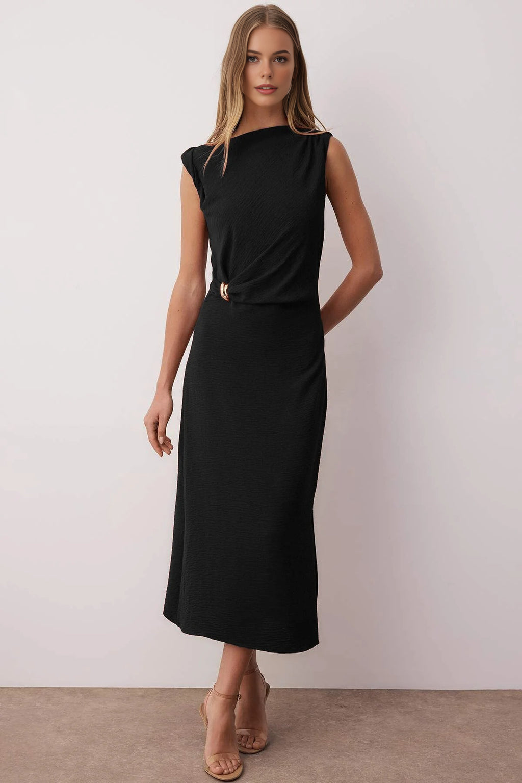 Accessory Detailed Midi Woven Dress