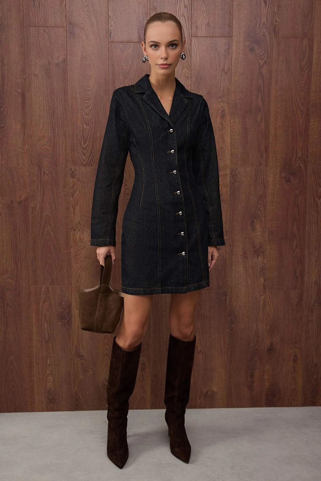 Mini Denim Dress with Stitching Detail