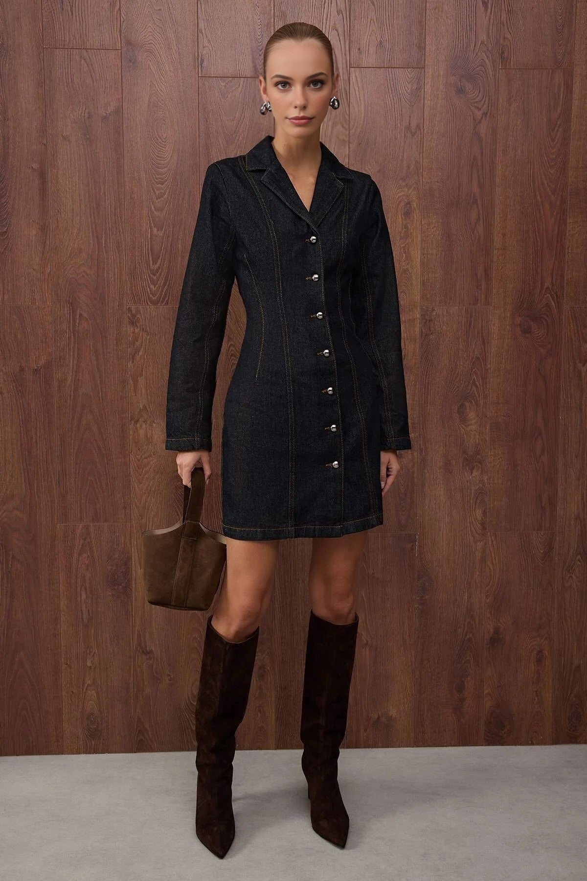 Mini Denim Dress with Stitching Detail