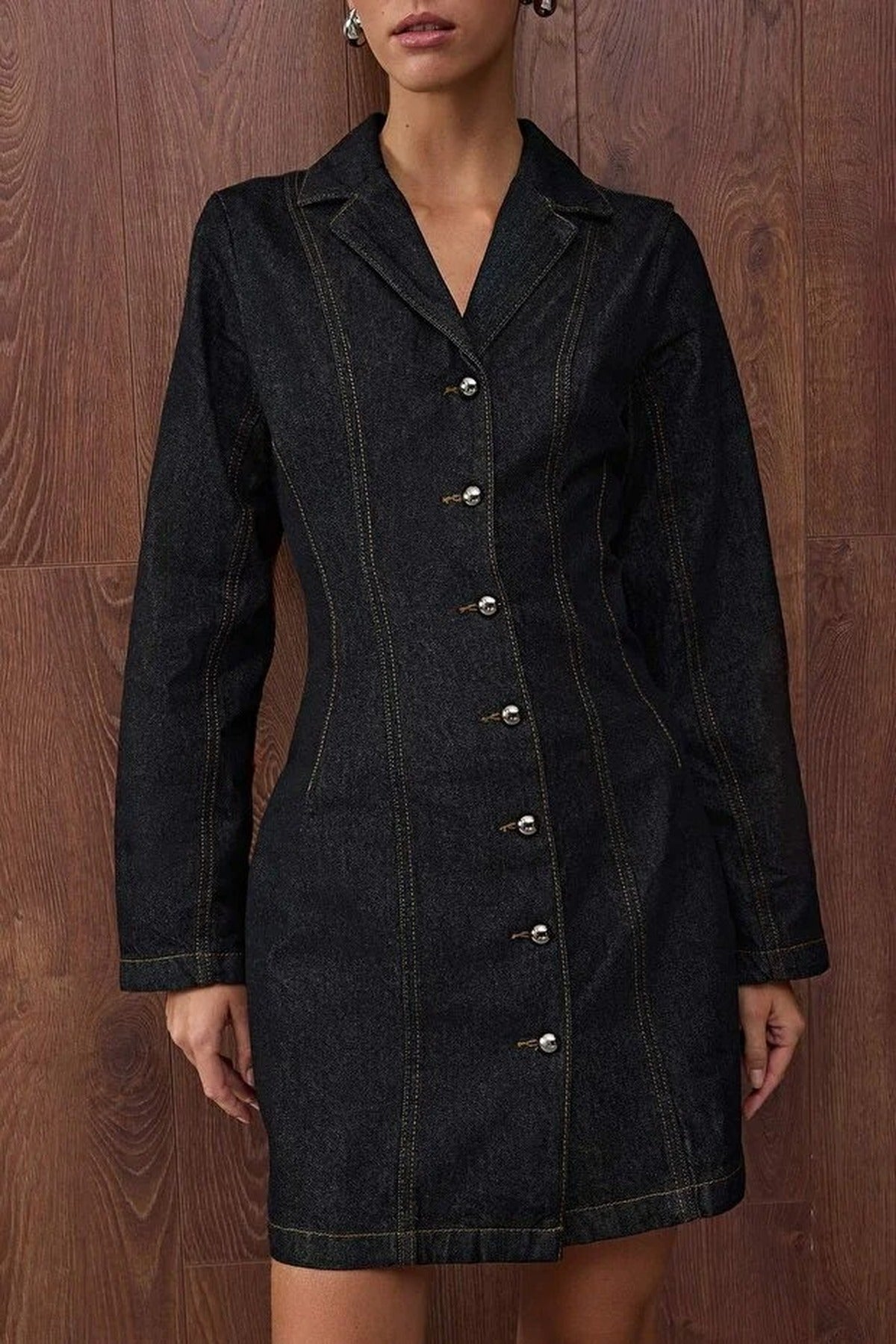 Mini Denim Dress with Stitching Detail