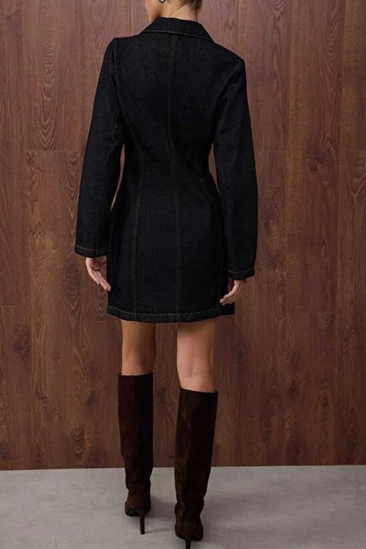 Mini Denim Dress with Stitching Detail