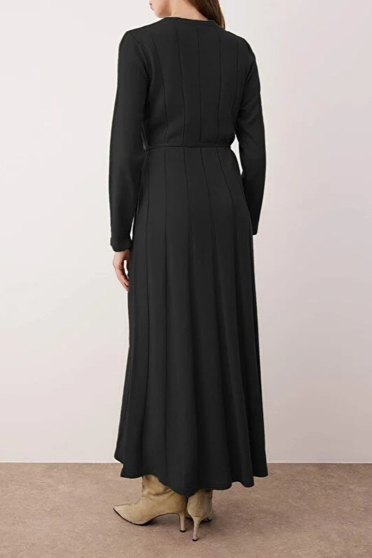 Belted Pleated Knit Dress