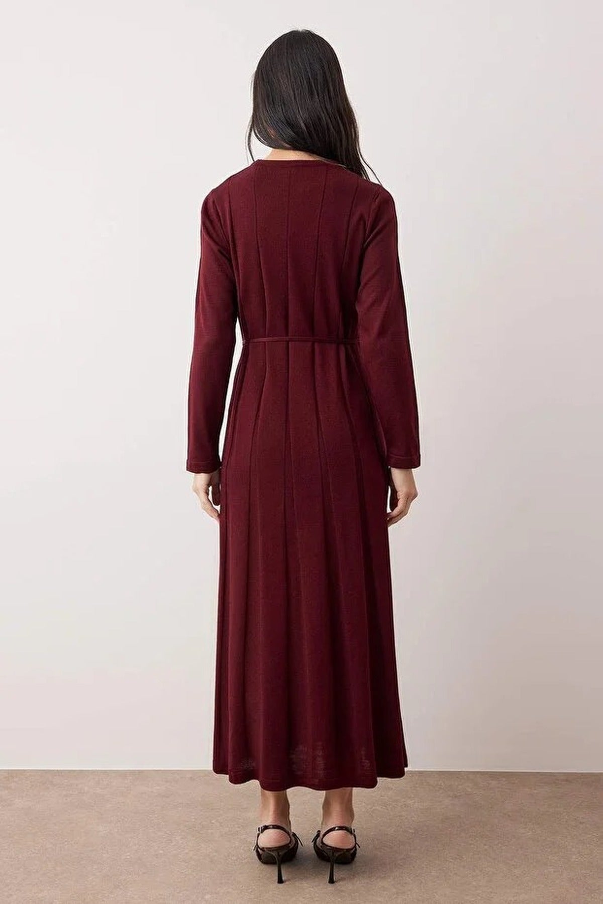 Belted Pleated Knit Dress