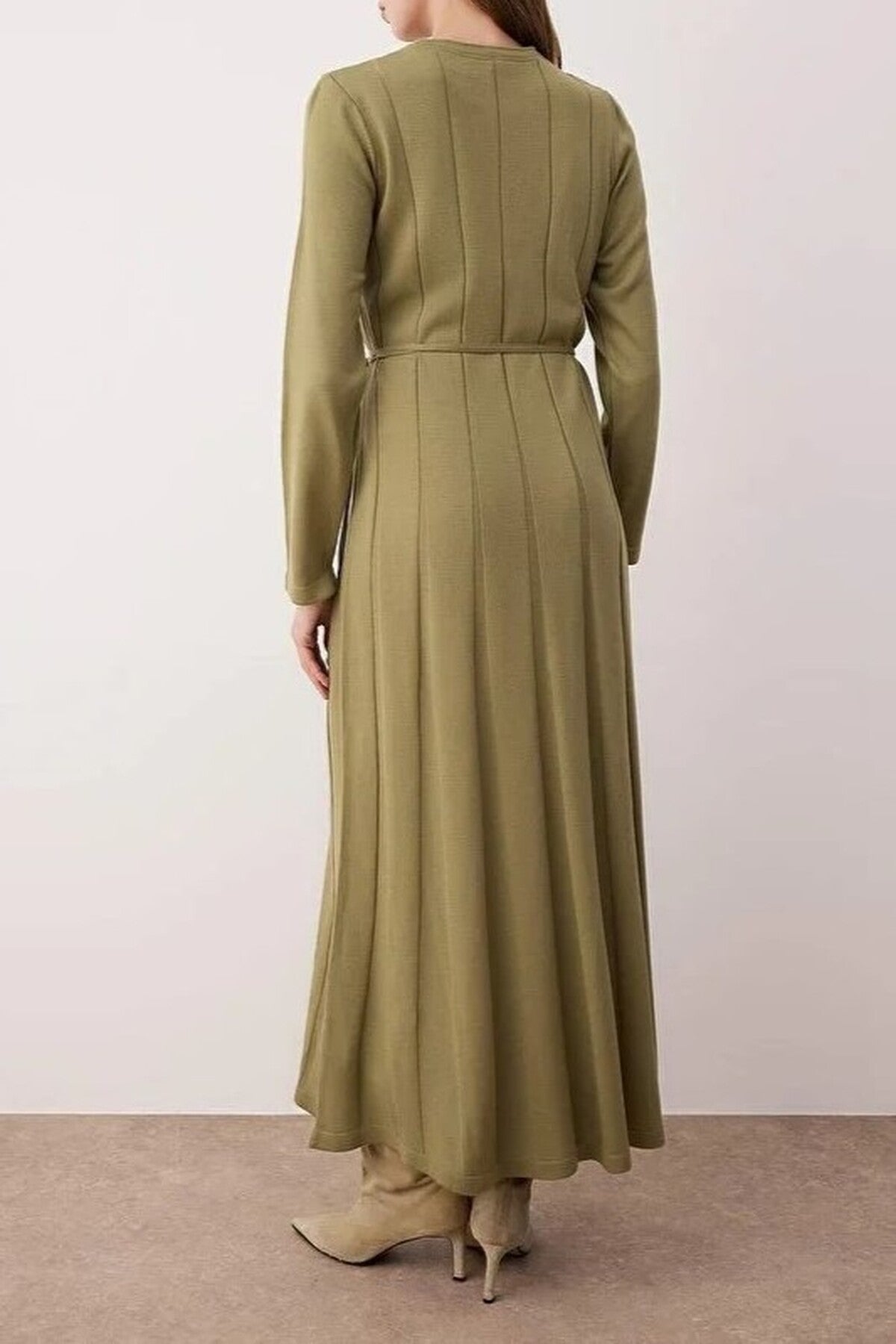 Belted Pleated Knit Dress