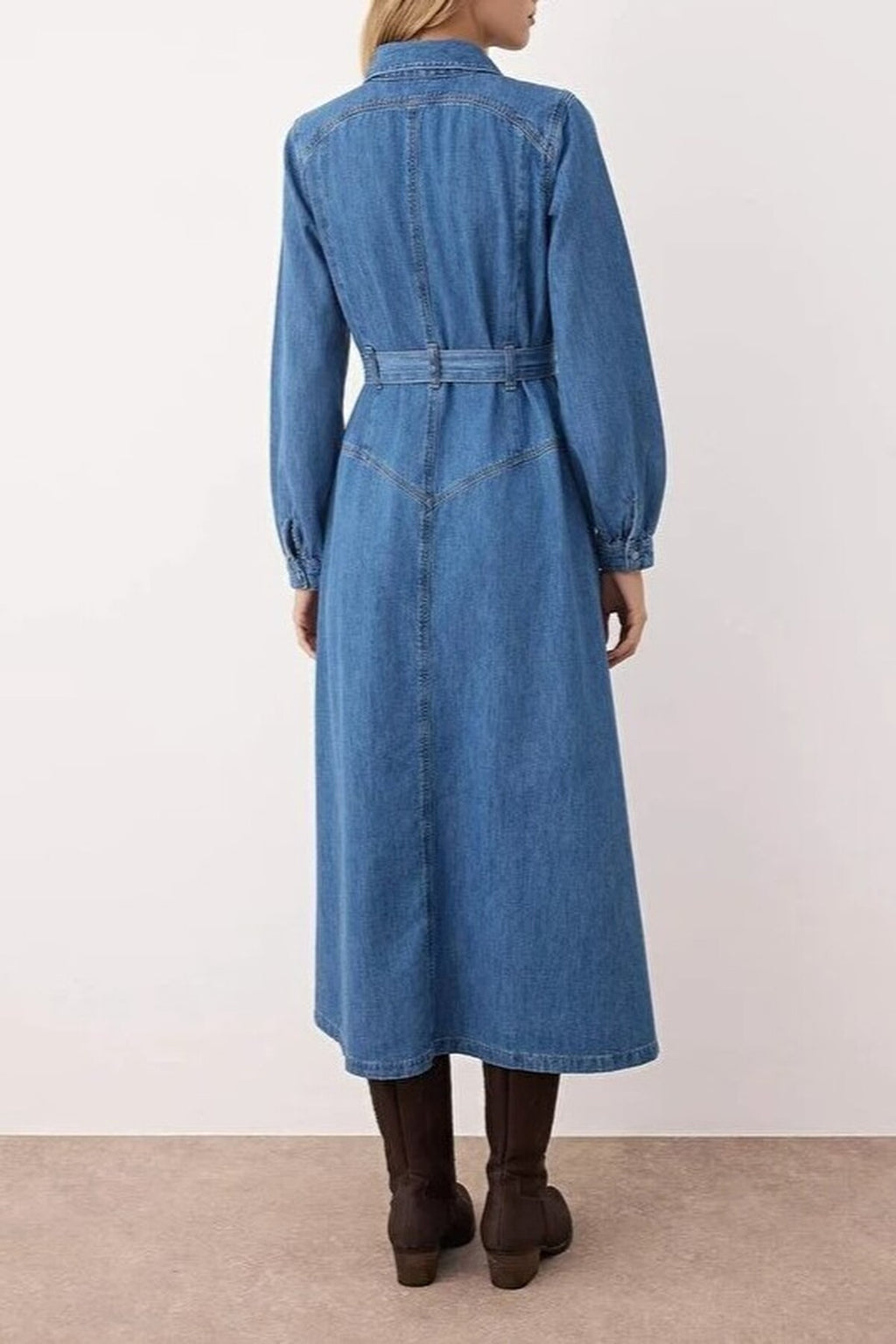 Maxi Denim Dress with Belt Detail